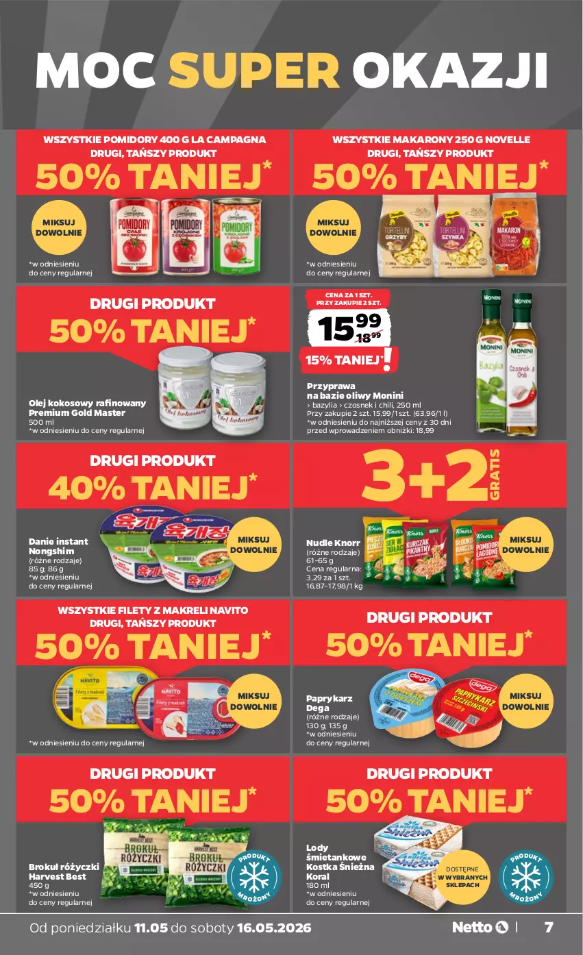 Gazetka promocyjna Netto - Od Poniedziałku - ważna 11.05 do 16.05.2026 - strona 7 - produkty: Bazyl, Bazylia, Czosnek, Dega, Gra, Knorr, Kokos, Lody, Makaron, Monini, Olej, Olej kokosowy, Papryka, Paprykarz, Pomidory