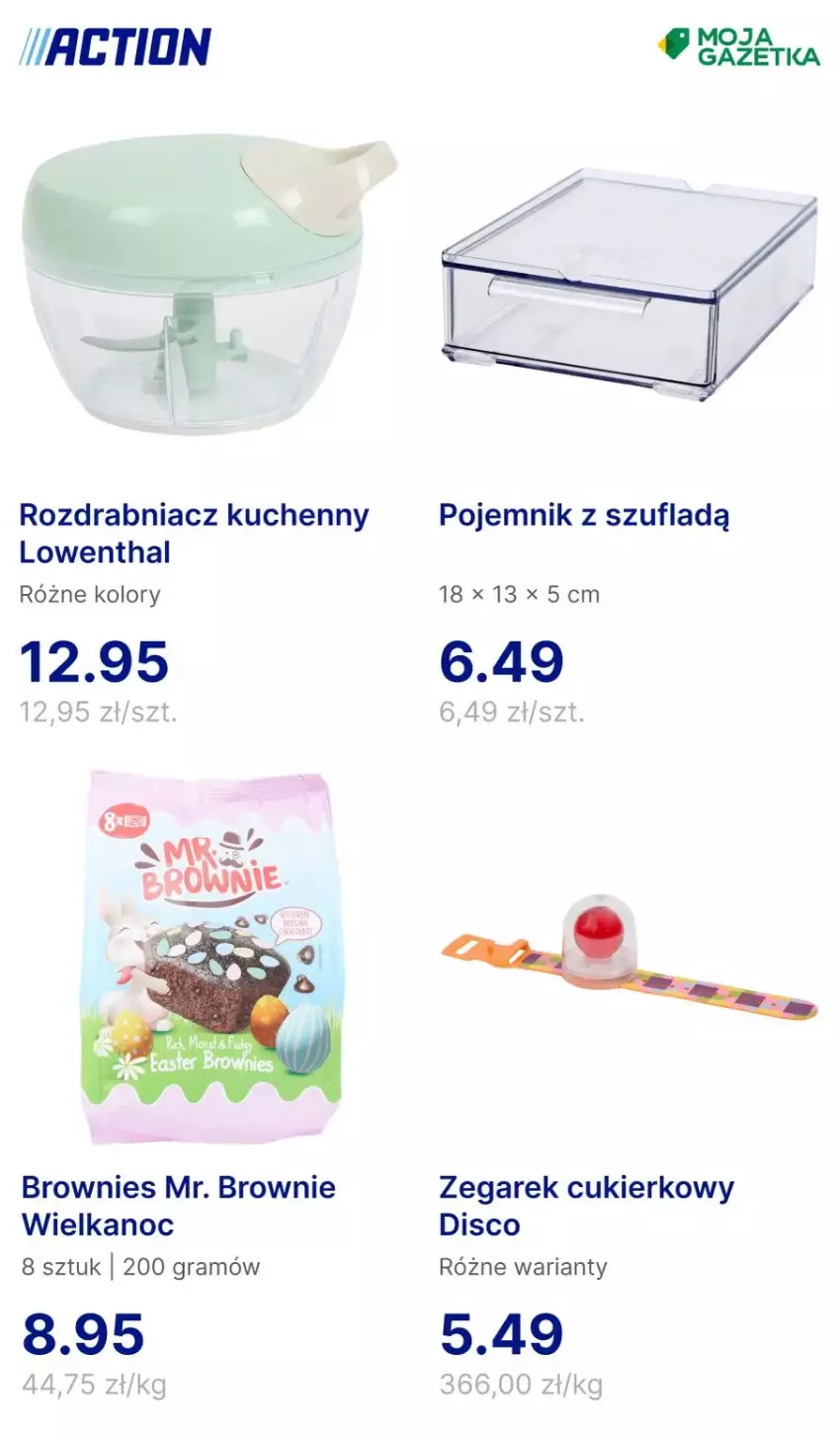 Gazetka promocyjna Action - ważna 15.04 do 21.04.2025 - strona 12 - produkty: Brownie, Cukier, Gra, Pojemnik, Rozdrabniacz, Zegar, Zegarek