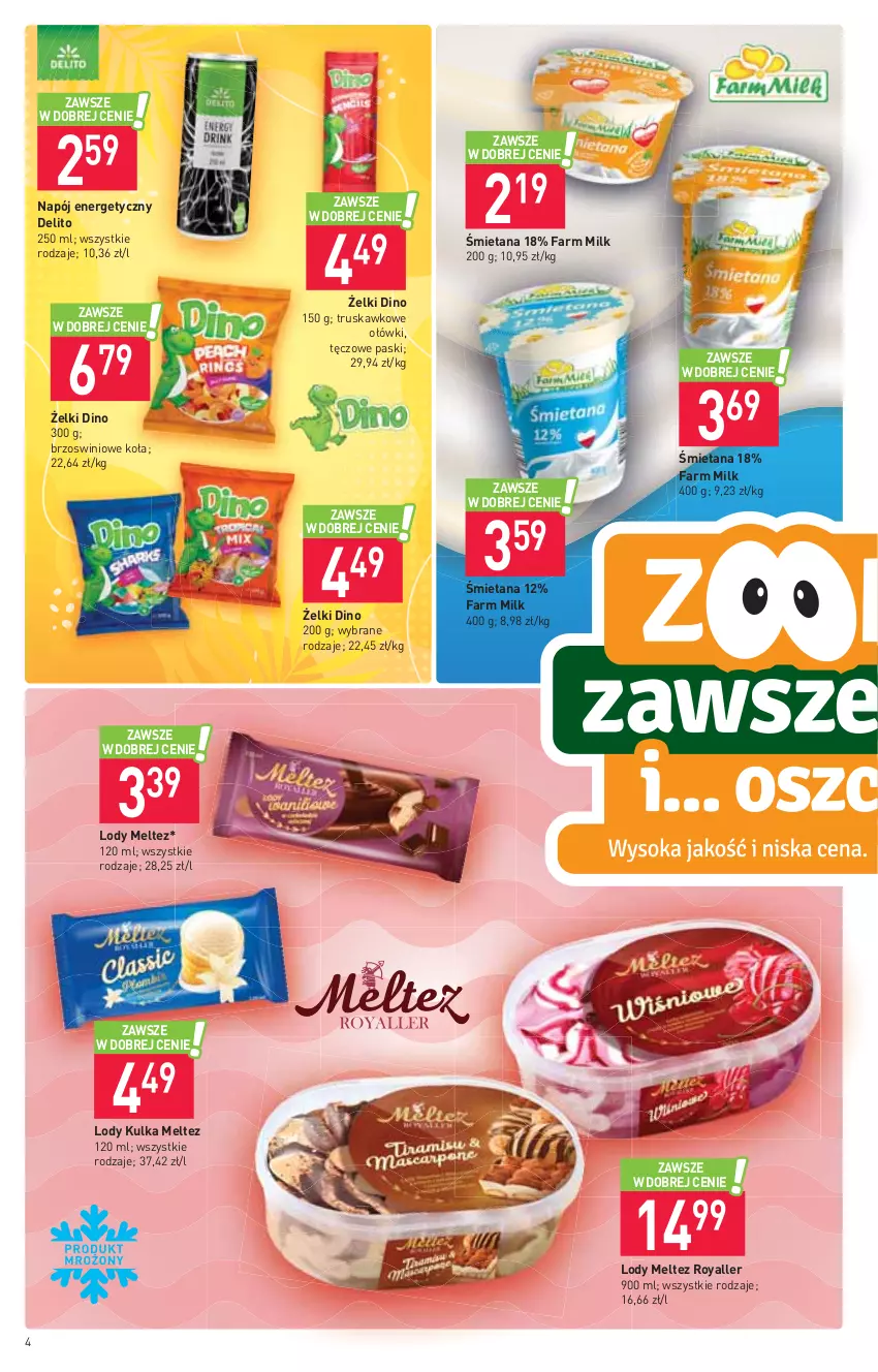 Gazetka promocyjna Stokrotka - Market - ważna 03.08 do 09.08.2023 - strona 4 - produkty: Fa, Farm Milk, Lody, Napój, Napój energetyczny