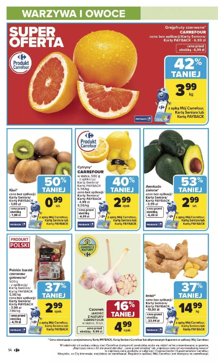 Gazetka promocyjna Carrefour - Gazetka Carrefour, Market od poniedziałku! - ważna 05.01 do 10.01.2026 - strona 16 - produkty: Buraki, Cytryny, Czosnek, Fa, Grejpfrut, Imbir, Owoce, Warzywa, Warzywa i owoce