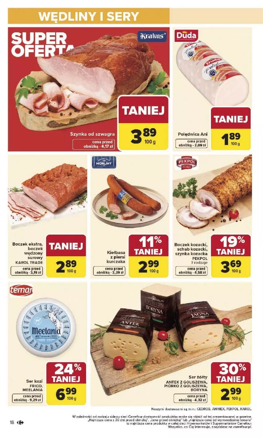 Gazetka promocyjna Carrefour - Gazetka Carrefour, Market od poniedziałku! - ważna 05.01 do 10.01.2026 - strona 20 - produkty: Boczek, Kiełbasa, Krakus, Kurczak, Pekpol, Polędwica, Ser, Ser kozi, Szynka