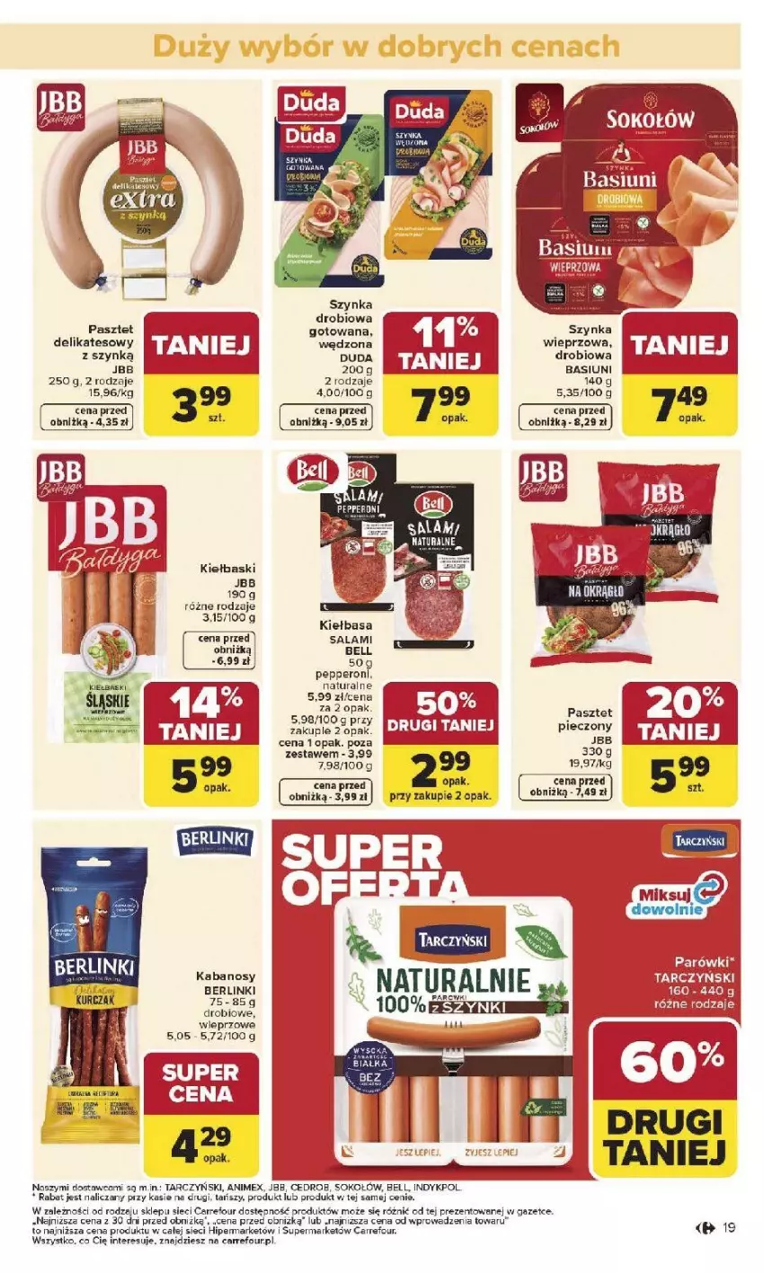 Gazetka promocyjna Carrefour - Gazetka Carrefour, Market od poniedziałku! - ważna 05.01 do 10.01.2026 - strona 21 - produkty: Bell, Berlinki, Duda, Fa, Kabanos, Kiełbasa, Pasztet, Piec, Salami, Sok, Sokołów, Tarczyński
