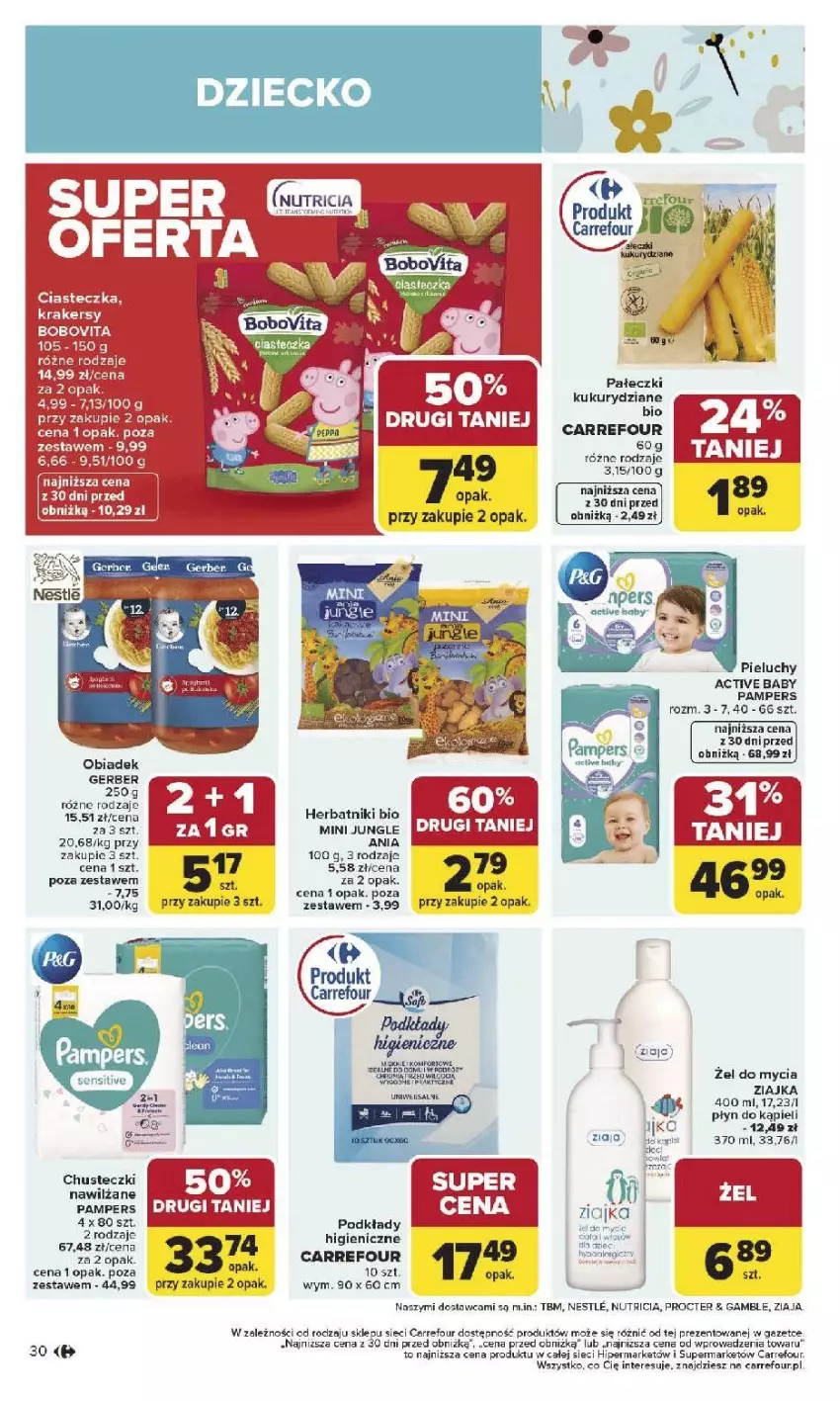 Gazetka promocyjna Carrefour - Gazetka Carrefour, Market od poniedziałku! - ważna 05.01 do 10.01.2026 - strona 32 - produkty: Chusteczki, Fa, Gerber, Herbatniki, Krakersy, LG, Pampers, Pieluchy, Płyn do kąpieli, Podkład, Ziaja, Ziajka