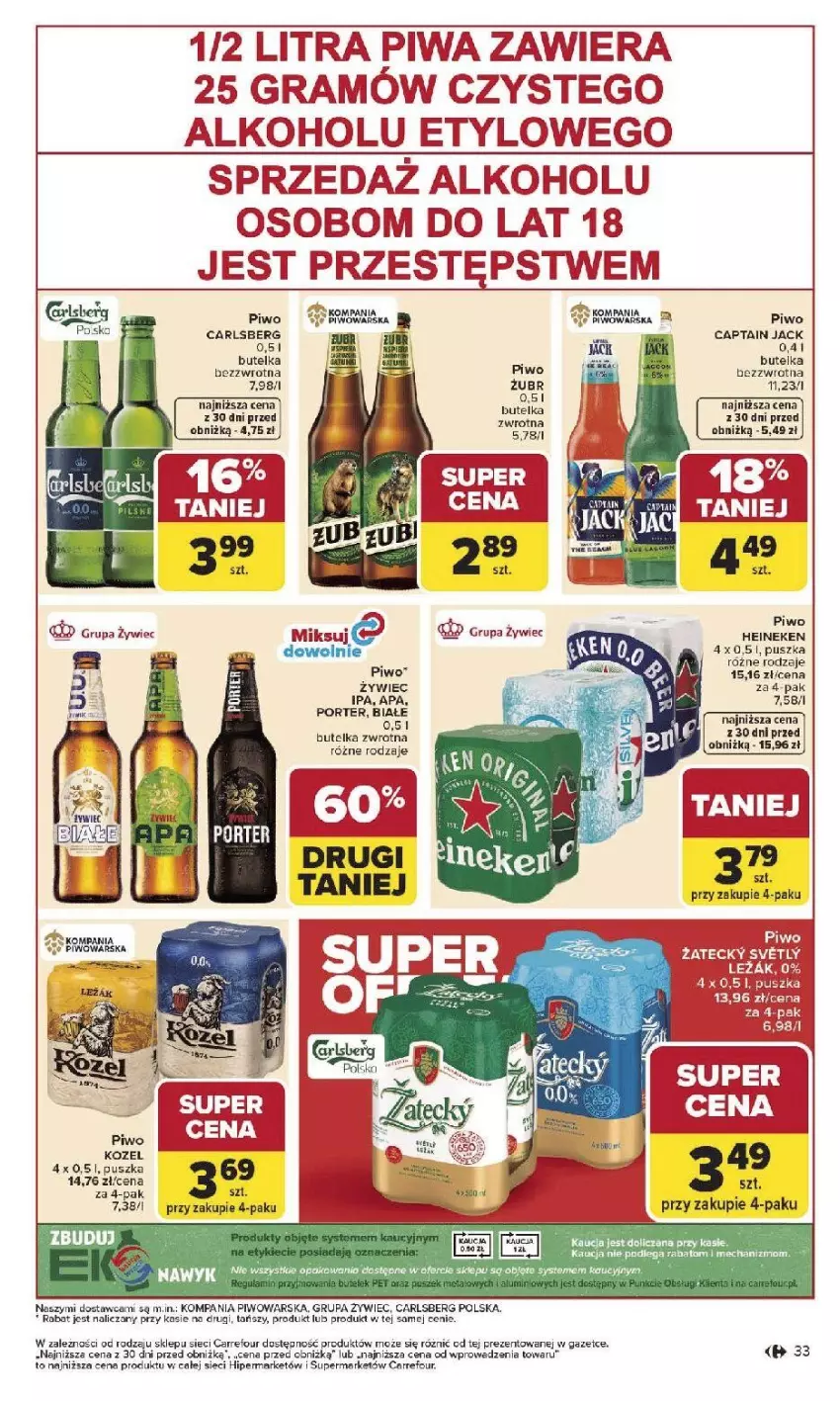 Gazetka promocyjna Carrefour - Gazetka Carrefour, Market od poniedziałku! - ważna 05.01 do 10.01.2026 - strona 35 - produkty: Captain Jack, Carlsberg, Fa, Gra, Heineken, Kozel, Piwo, Por
