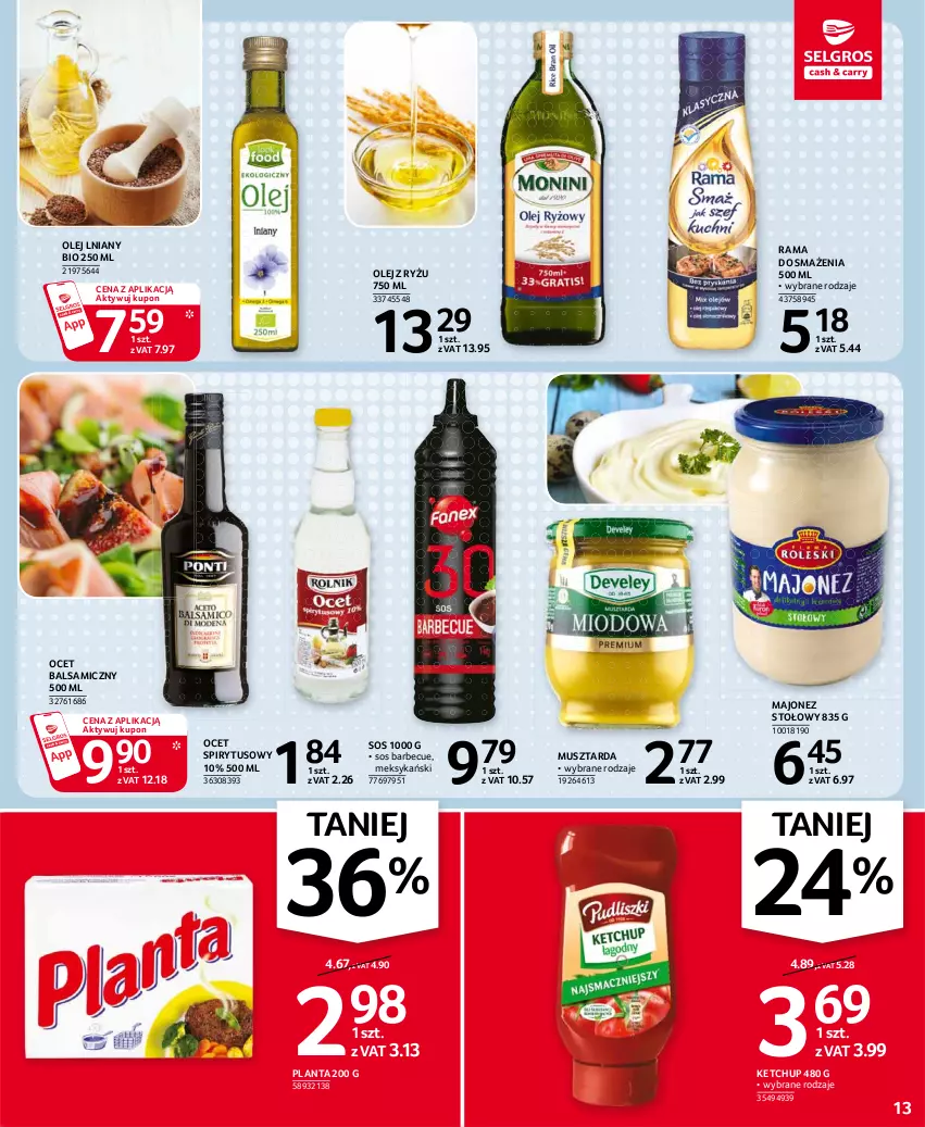 Gazetka promocyjna Selgros - Oferta spożywcza - ważna 05.08 do 18.08.2021 - strona 13 - produkty: Ketchup, Majonez, Mus, Musztarda, Ocet, Ocet balsamiczny, Olej, Rama, Ryż, Sos