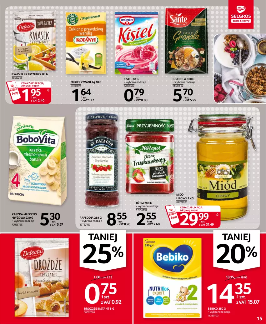 Gazetka promocyjna Selgros - Oferta spożywcza - ważna 05.08 do 18.08.2021 - strona 15 - produkty: Bebiko, Cukier, Drożdże, Dżem, Gra, Granola, Kisiel, Miód, Ryż