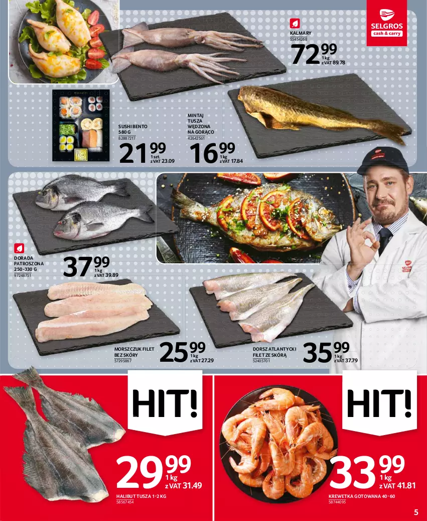 Gazetka promocyjna Selgros - Oferta spożywcza - ważna 05.08 do 18.08.2021 - strona 5 - produkty: Dorsz, Halibut, Kalmar, Kalmary, Mintaj, Sushi, Tusz