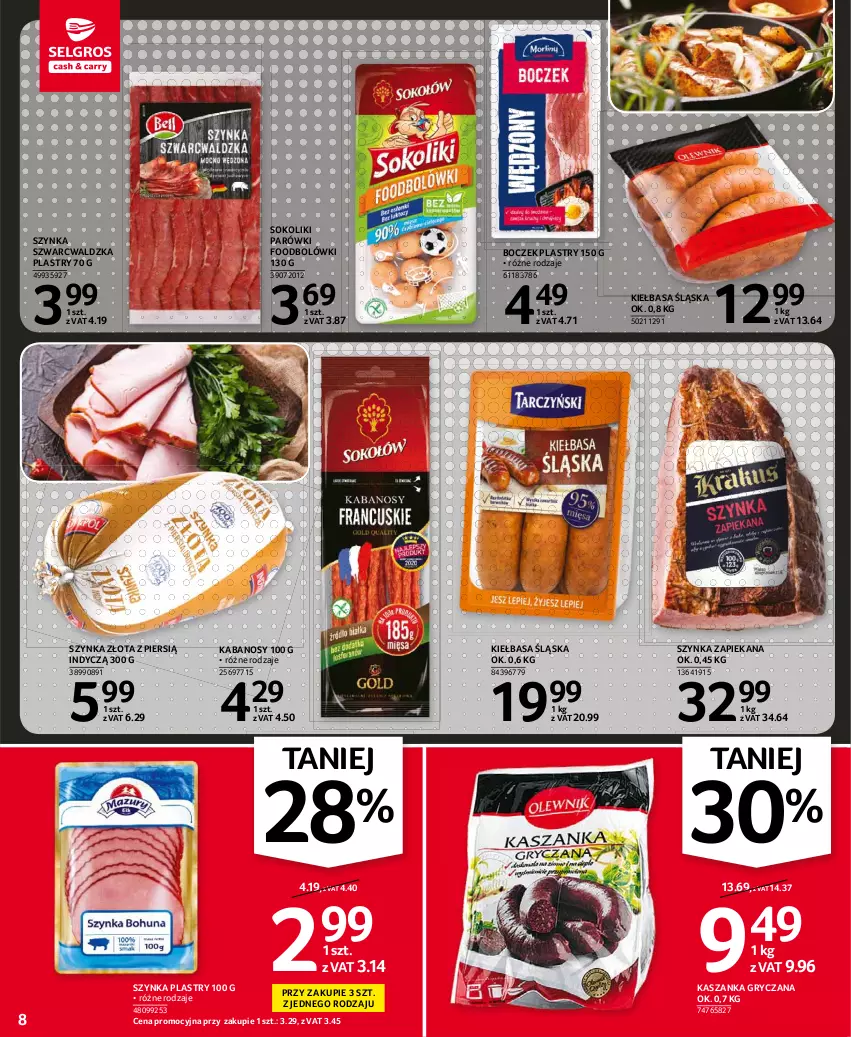 Gazetka promocyjna Selgros - Oferta spożywcza - ważna 05.08 do 18.08.2021 - strona 8 - produkty: Boczek, Gry, Kabanos, Kasza, Kaszanka, Kiełbasa, Kiełbasa śląska, Parówki, Sok, Szynka