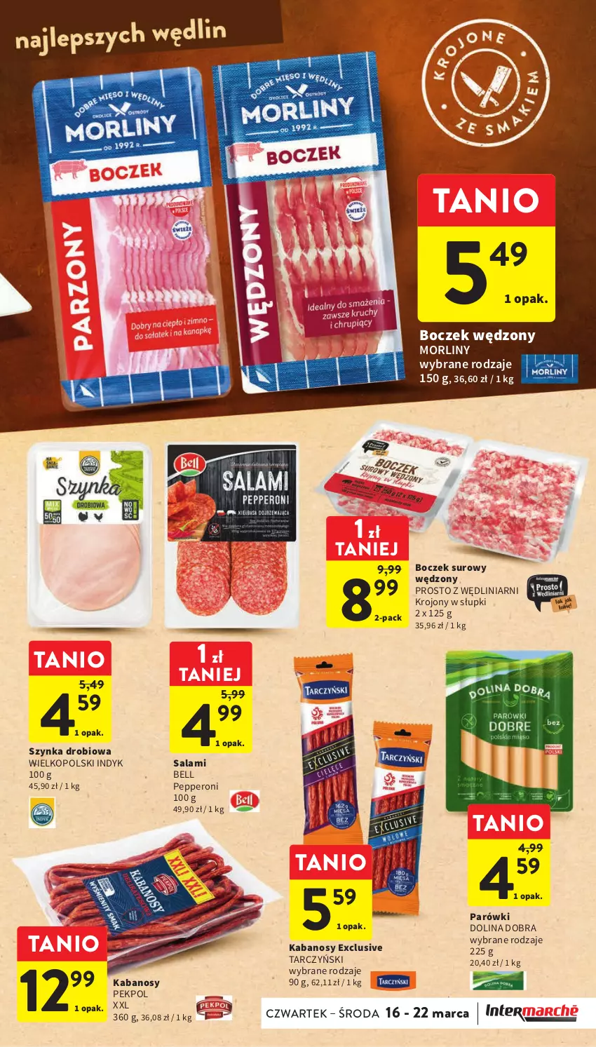 Gazetka promocyjna Intermarche - Gazetka Intermarche - ważna 16.03 do 22.03.2023 - strona 23 - produkty: Bell, Boczek, Kabanos, Morliny, Parówki, Pekpol, Salami, Szynka, Tarczyński