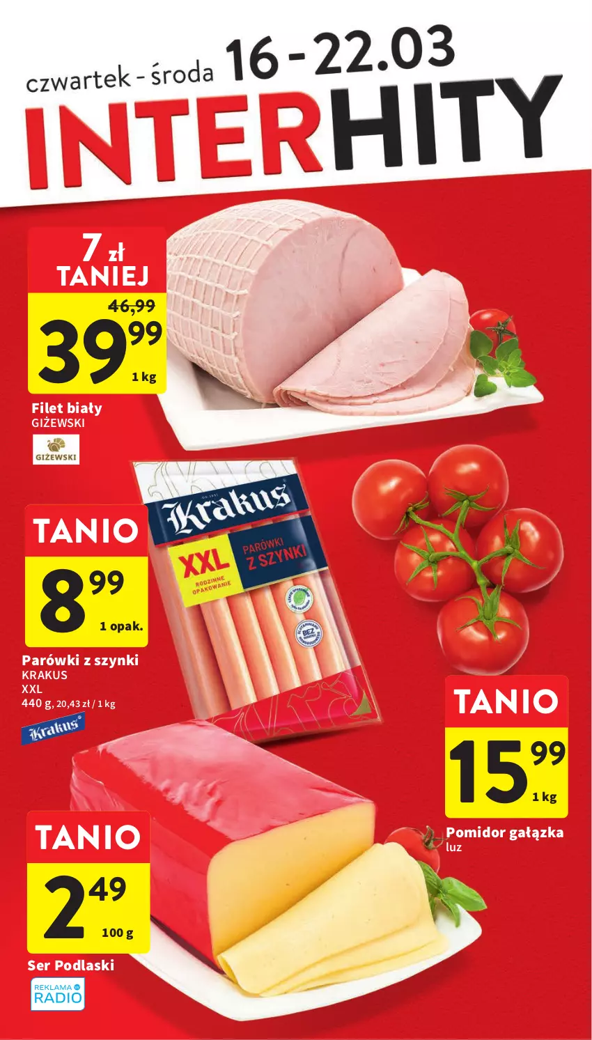 Gazetka promocyjna Intermarche - Gazetka Intermarche - ważna 16.03 do 22.03.2023 - strona 8 - produkty: Krakus, Parówki, Parówki z szynki, Podlaski, Ser