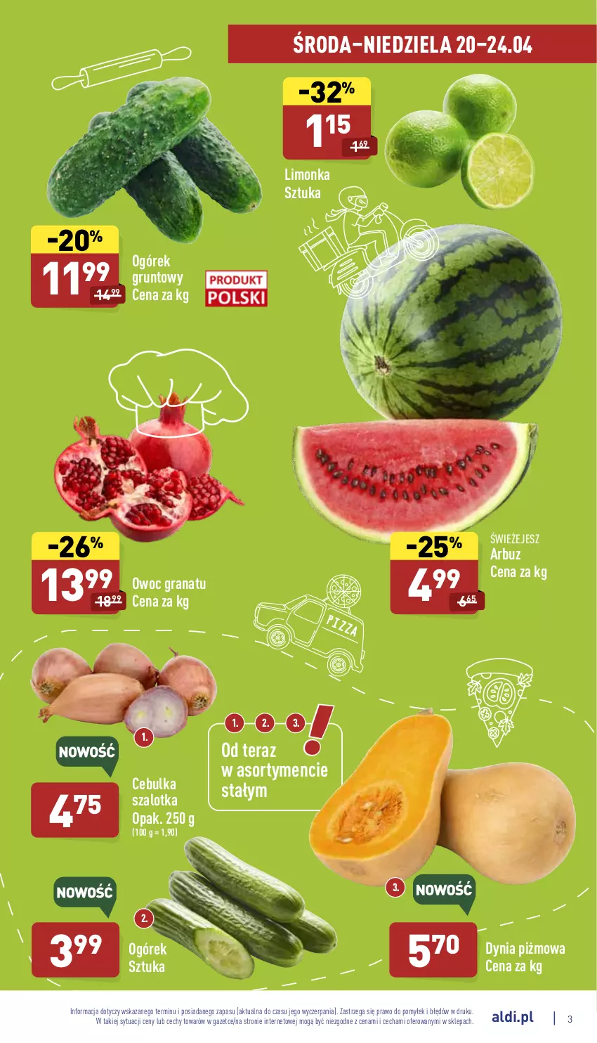 Gazetka promocyjna Aldi - Pełny katalog - ważna 19.04 do 24.04.2022 - strona 3 - produkty: Arbuz, Gra, Granat, Grunt, Limonka, Ogórek, Szal, Tera