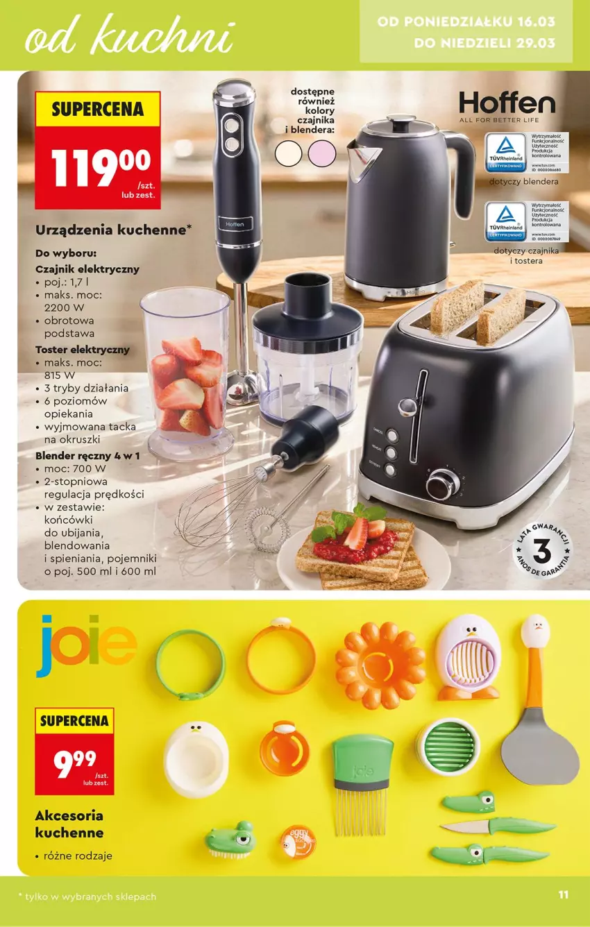 Gazetka promocyjna Biedronka - Okazje Tygodnia - ważna 14.03 do 28.03.2026 - strona 11 - produkty: Blender, Blender ręczny, Czajnik, Czajnik elektryczny, Pojemnik, Top, Toster