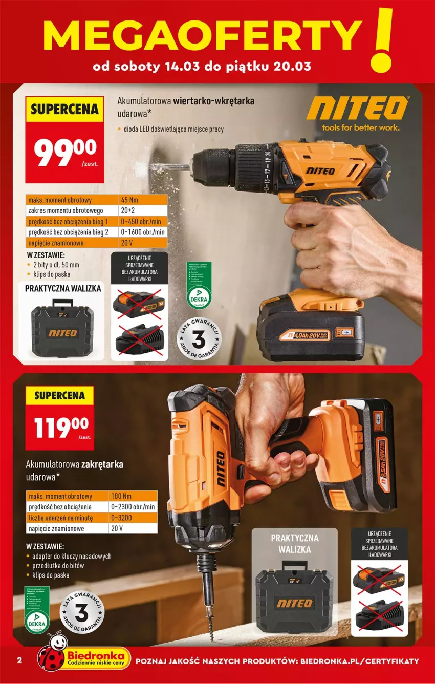Gazetka promocyjna Biedronka - Okazje Tygodnia - ważna 14.03 do 28.03.2026 - strona 2 - produkty: Akumulator, Jaja, Tarka, Walizka, Wkręt, Wkrętarka