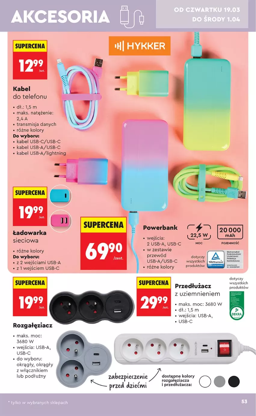 Gazetka promocyjna Biedronka - Okazje Tygodnia - ważna 14.03 do 28.03.2026 - strona 53 - produkty: Kabel USB, Piec, Powerbank, Telefon, Tran, Warka