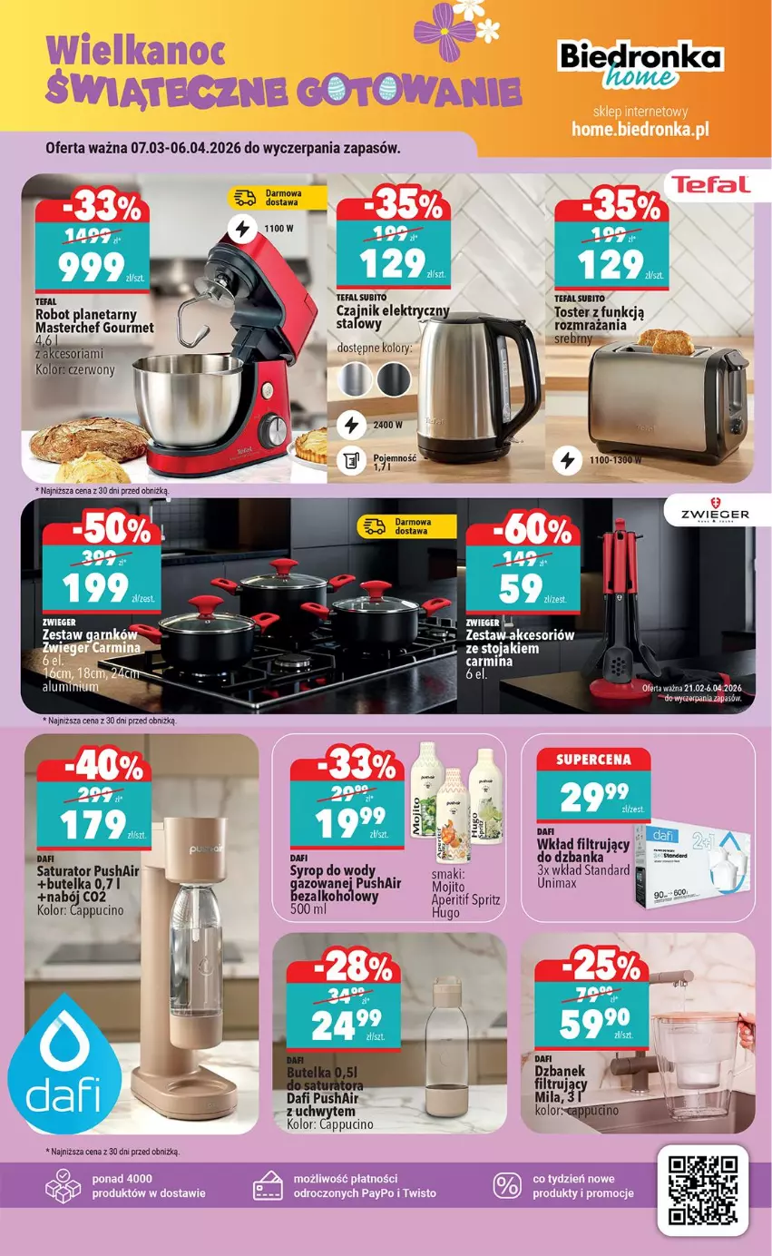 Gazetka promocyjna Biedronka - Okazje Tygodnia - ważna 14.03 do 28.03.2026 - strona 61 - produkty: Czajnik, Czajnik elektryczny, Dzbanek, Fa, Robot, Robot planetarny, Syrop, Tefal, Toster, Wkład filtrujący
