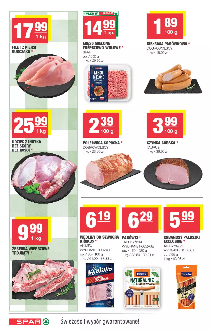 Gazetka promocyjna Spar - Spar - ważna 21.10 do 01.11.2026 - strona 4 - produkty: Filet z piersi kurczaka, Gra, Kabanos, Kiełbasa, Krakus, Kurczak, Mięso, Mięso mielone, Parówki, Polędwica, Szynka, Tarczyński, Udziec z indyka