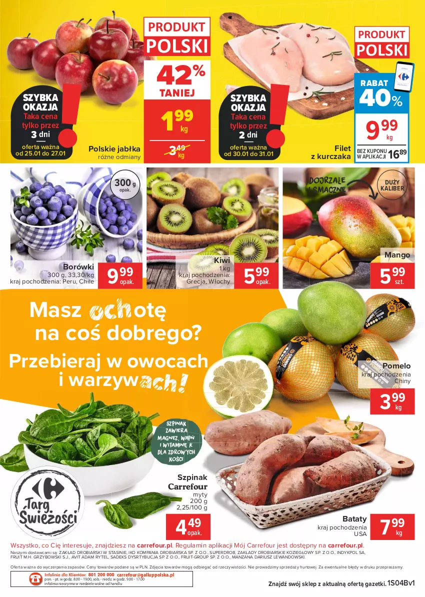 Gazetka promocyjna Carrefour - Gazetka Market - ważna 25.01 do 01.02.2021 - strona 2 - produkty: Jabłka, Kiwi, Kurczak, Magnez, Mango, Pomelo, Szpinak