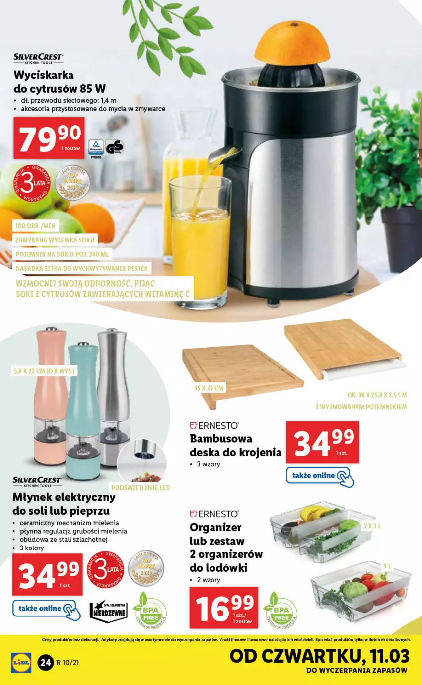 Gazetka promocyjna Lidl - GAZETKA - ważna 08.03 do 13.03.2021 - strona 24 - produkty: Deska do krojenia, Organizer, Pieprz, Silvercrest, Wyciskarka