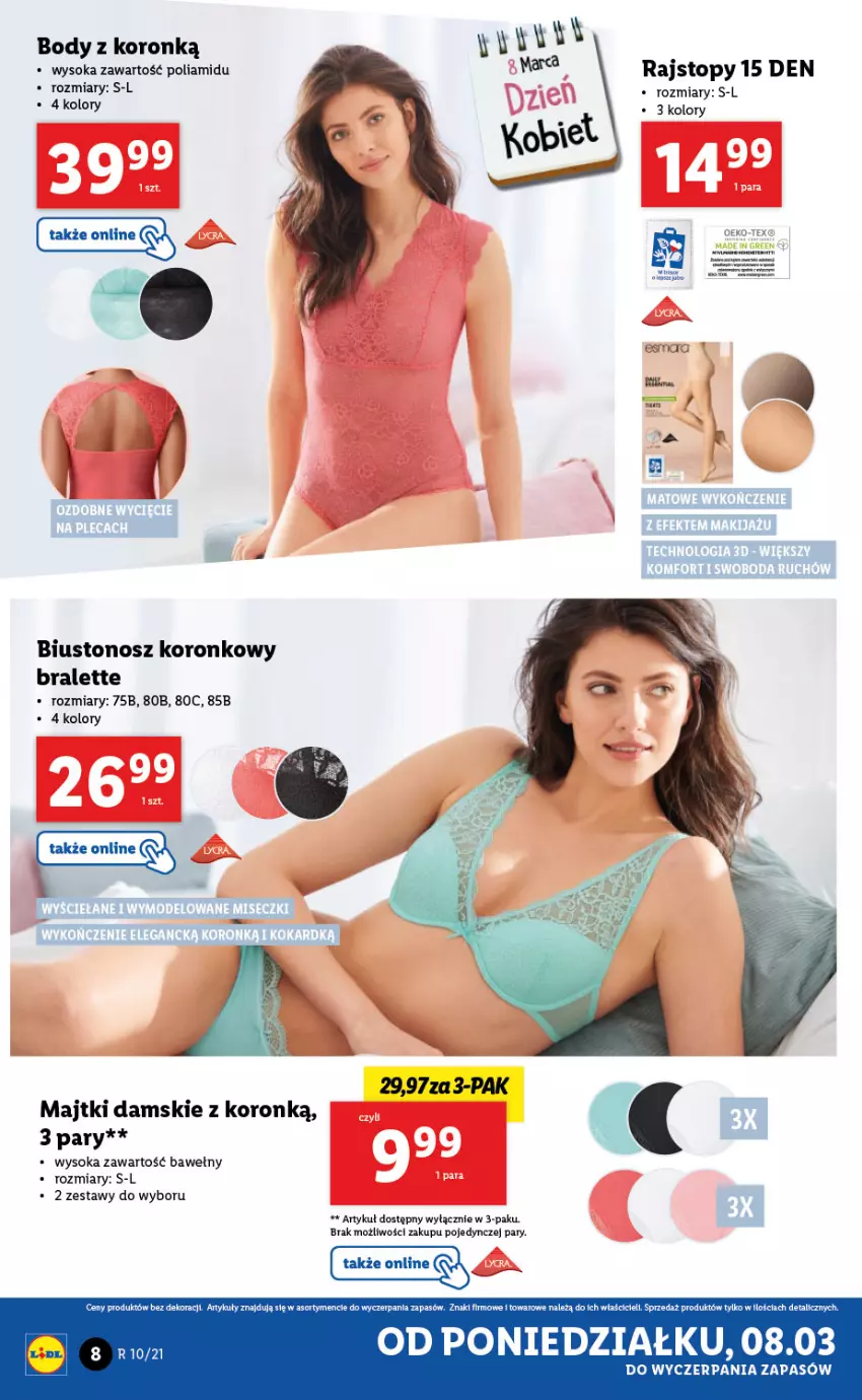 Gazetka promocyjna Lidl - GAZETKA - ważna 08.03 do 13.03.2021 - strona 8 - produkty: Biustonosz, Body, Majtki, Rajstopy, Sok, Top