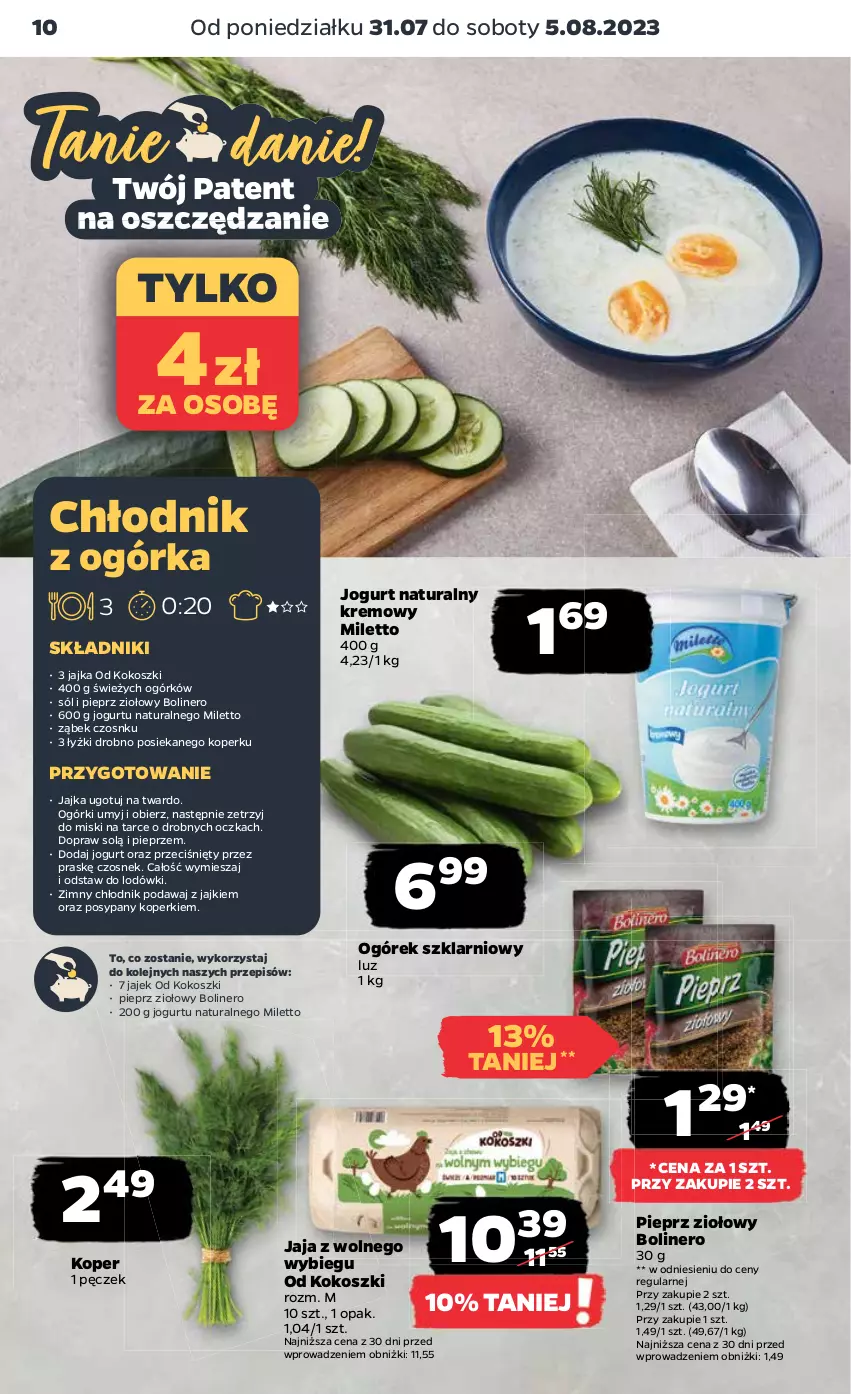 Gazetka promocyjna Netto - Artykuły spożywcze - ważna 31.07 do 05.08.2023 - strona 10 - produkty: Czosnek, Jaja, Jaja z wolnego wybiegu, Jogurt, Jogurt naturalny, Kokos, Kosz, Ogórek, Olej, Pieprz, Sól