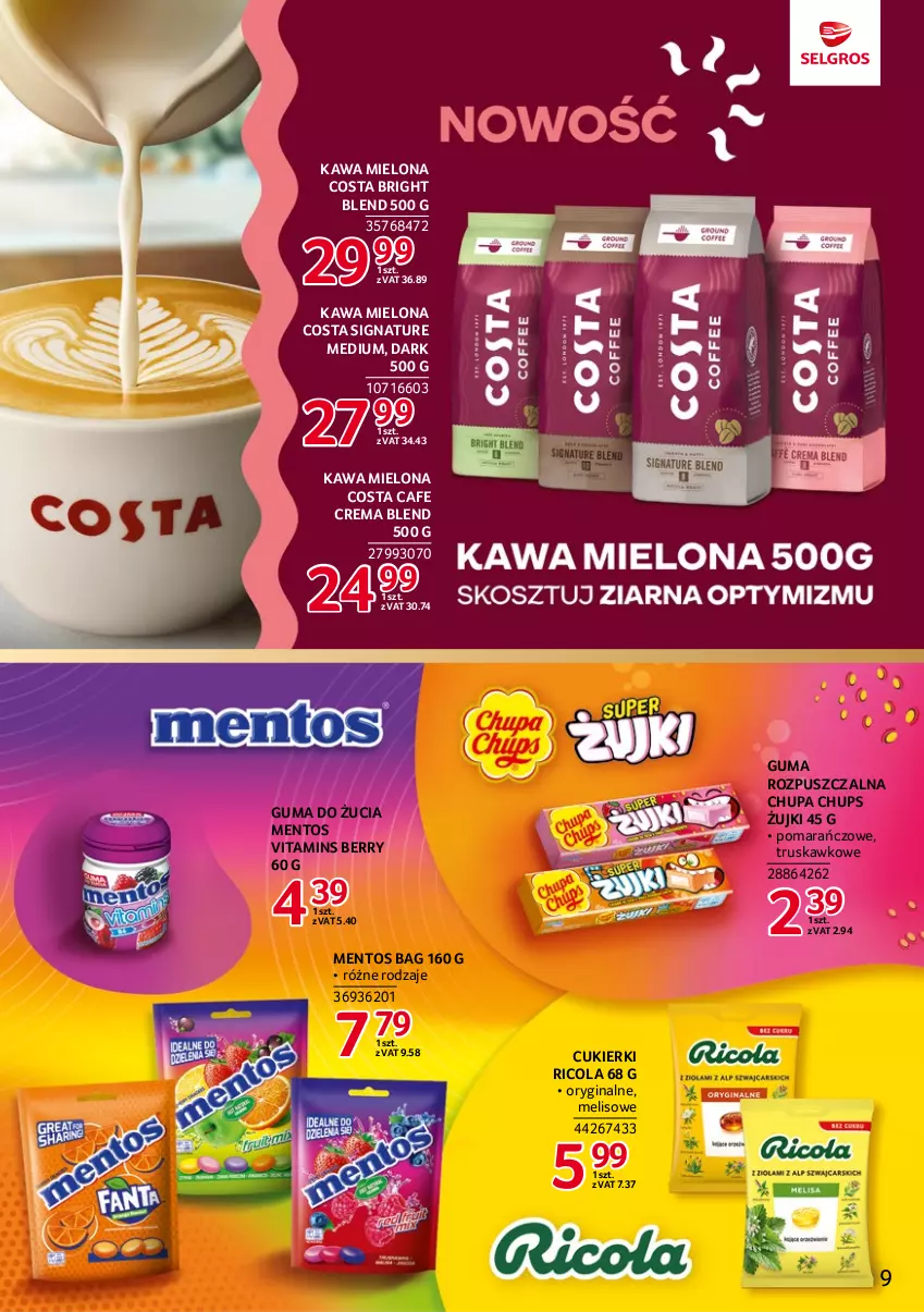 Gazetka promocyjna Selgros - Katalog Markowe Produkty - ważna 18.05 do 01.06.2023 - strona 9 - produkty: Chupa Chups, Cukier, Cukierki, Gin, Guma do żucia, Guma rozpuszczalna, Kawa, Kawa mielona, Mentos