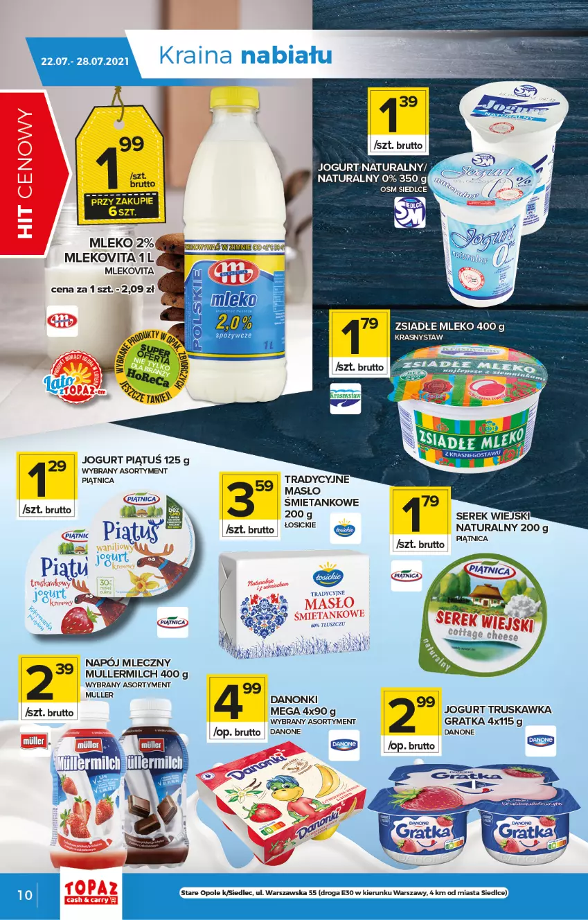 Gazetka promocyjna Topaz - Gazetka - ważna 22.07 do 28.07.2021 - strona 10 - produkty: Danone, Danonki, Gra, Jogurt, Jogurt naturalny, Mleko, Mlekovita, Napój, Napój mleczny, Piątnica, Ser, Serek, Serek wiejski, Vita C