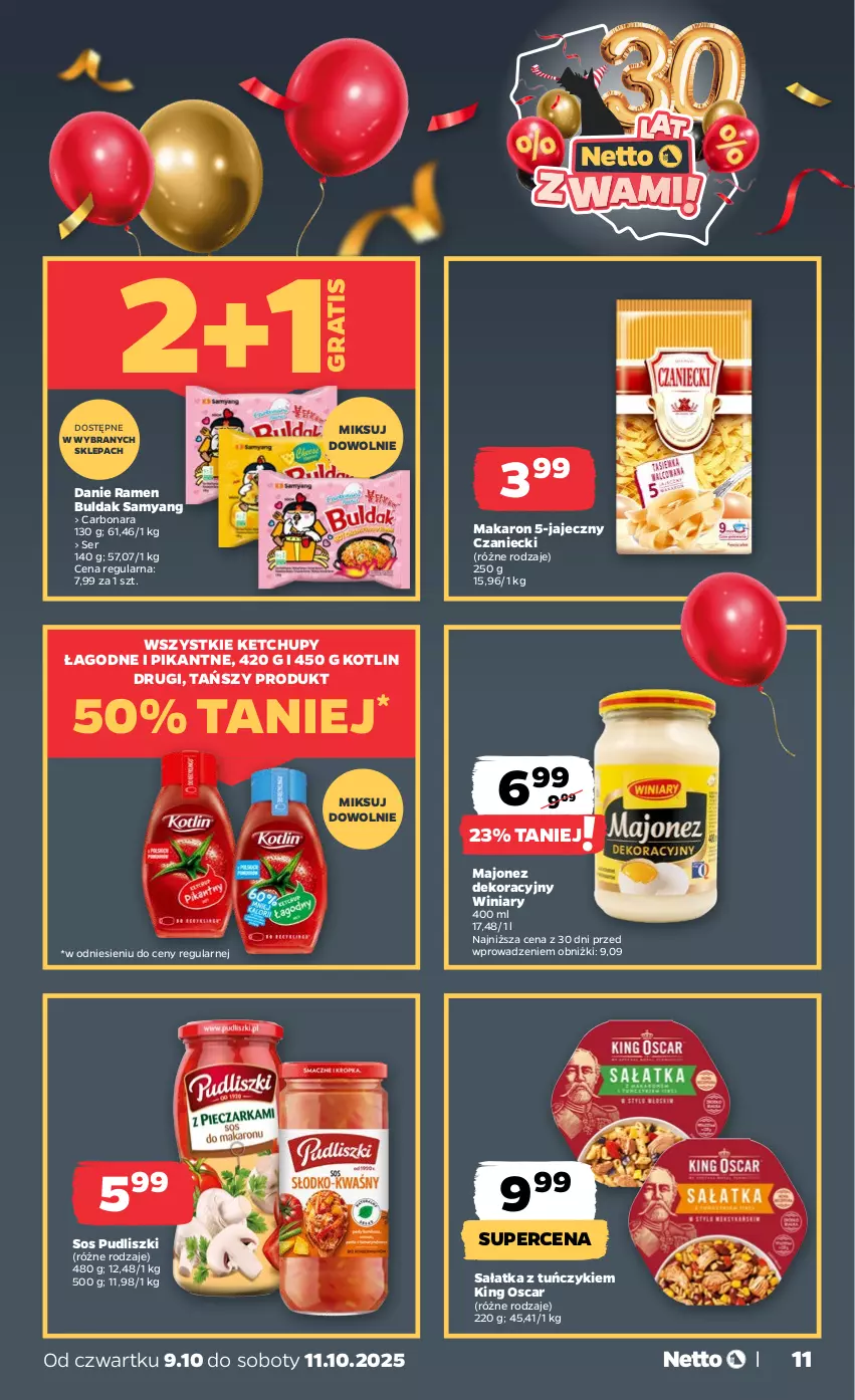 Gazetka promocyjna Netto - Od Czwartku - ważna 09.10 do 11.10.2025 - strona 11 - produkty: Gra, Ketchup, Kotlin, Majonez, Makaron, Pudliszki, Sałat, Sałatka, Ser, Sos, Tuńczyk, Winiary