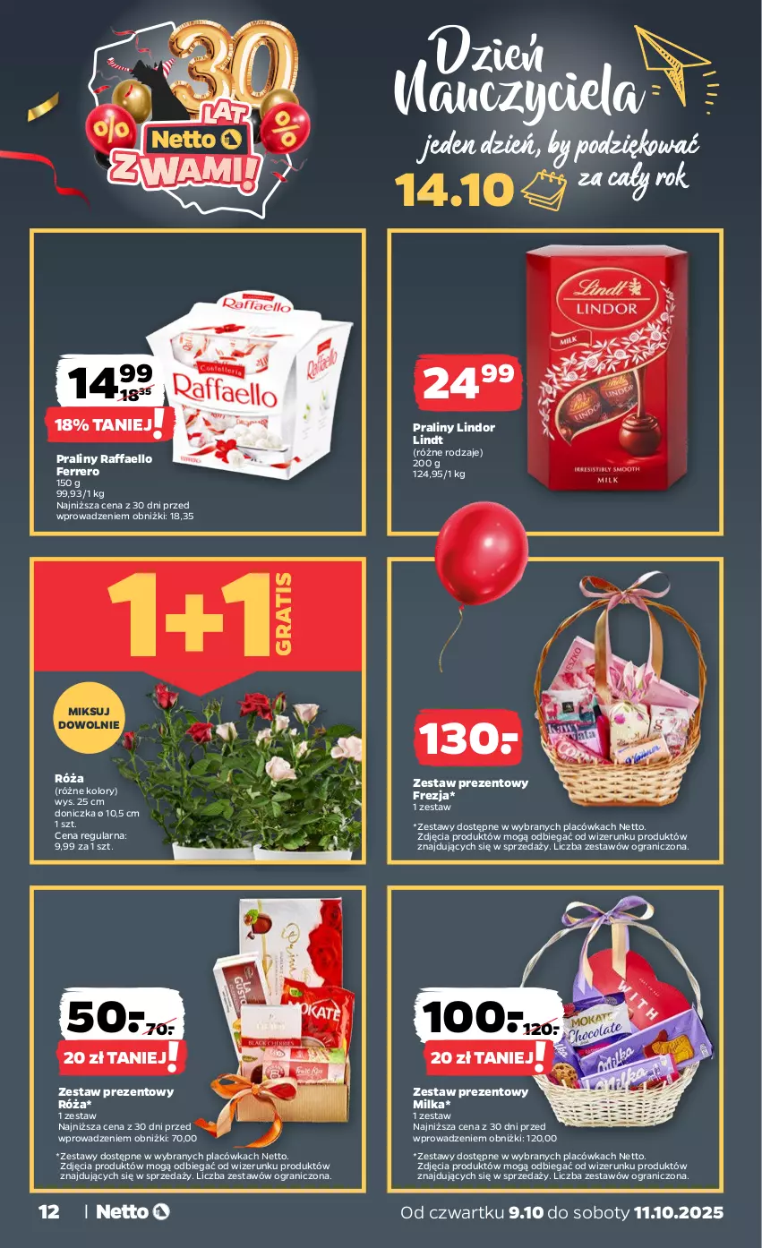 Gazetka promocyjna Netto - Od Czwartku - ważna 09.10 do 11.10.2025 - strona 12 - produkty: Fa, Ferrero, Gra, Lindor, Lindt, Milka, Praliny, Raffaello, Róża, Zestaw prezentowy