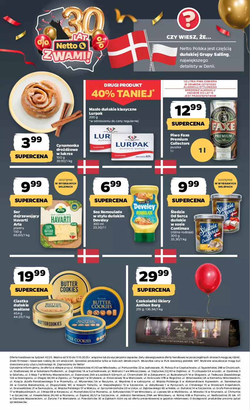 Gazetka promocyjna Netto - Od Czwartku - ważna 09.10 do 11.10.2025 - strona 18 - produkty: Ciastka, Fa, Gra, Gry, Havarti, Karp, Kujawski, Likier, Lurpak, Masło, Piwa, Piwo, Podlaski, Ser, Sok, Sos, Stock, Top, Wino