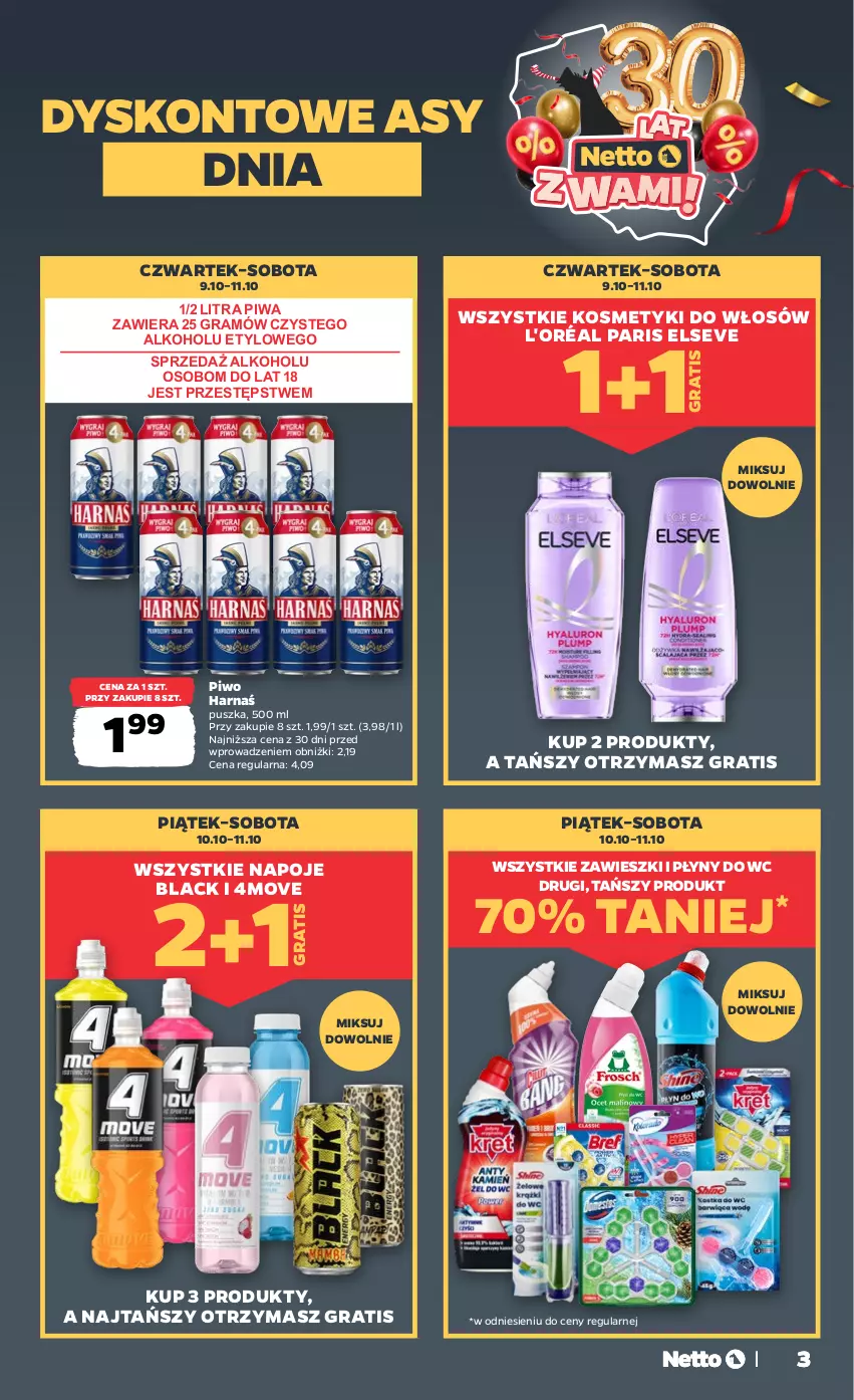 Gazetka promocyjna Netto - Od Czwartku - ważna 09.10 do 11.10.2025 - strona 3 - produkty: Elseve, Gra, Harnaś, Lack, Napoje, Piwa, Piwo, Zawieszki