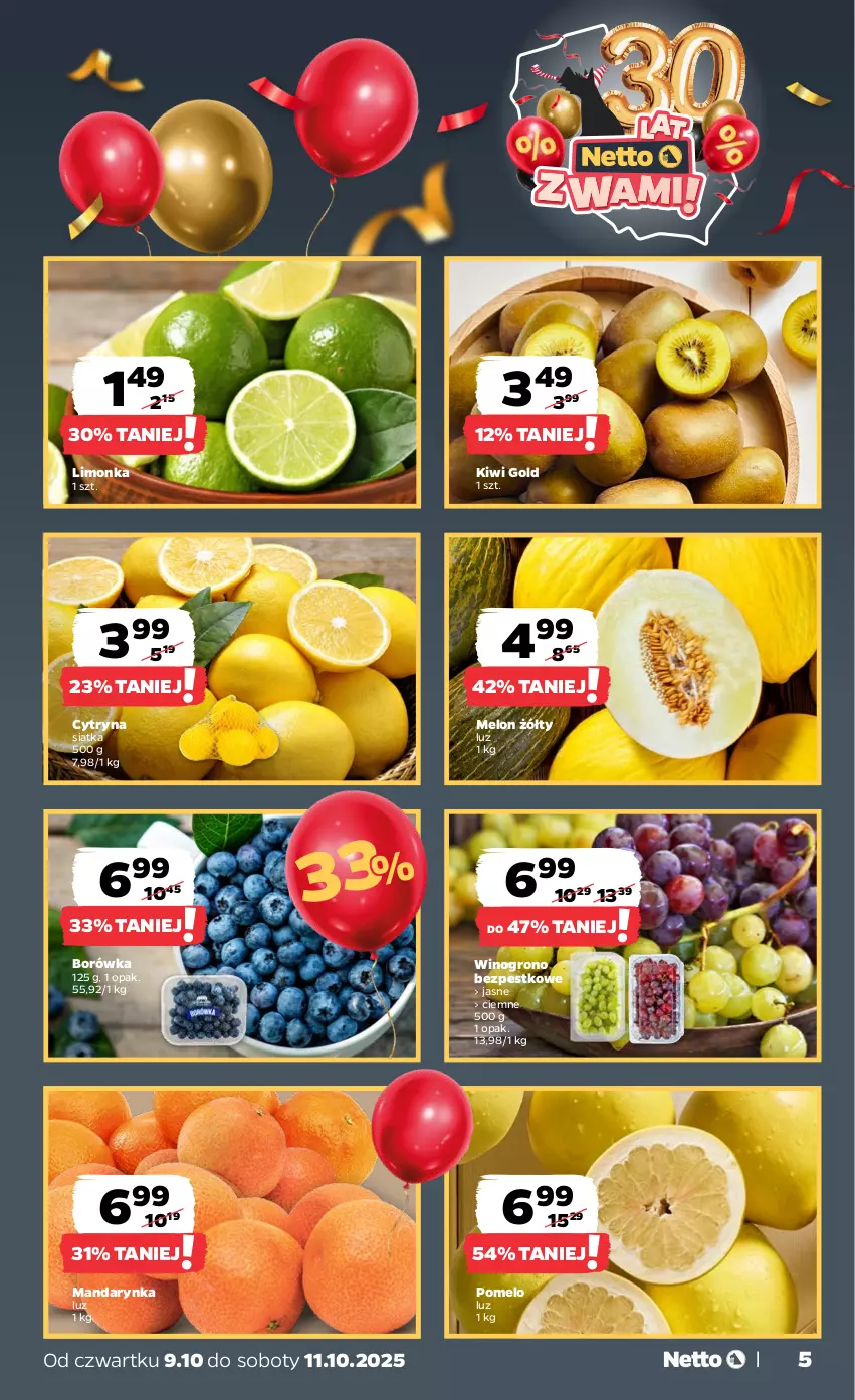 Gazetka promocyjna Netto - Od Czwartku - ważna 09.10 do 11.10.2025 - strona 5 - produkty: Borówka, Kiwi, Limonka, Melon, Pomelo, Siatka, Wino