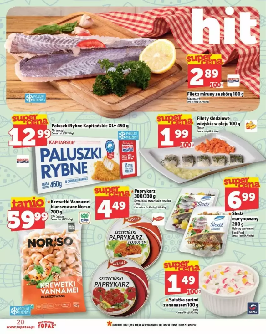 Gazetka promocyjna Topaz - ważna 20.03 do 26.03.2025 - strona 13 - produkty: Ananas, Flaki, Krewetki, Olej, Paluszki rybne, Papryka, Paprykarz, Sałat, Sałatka, SEKO, Sos, Surimi, Top