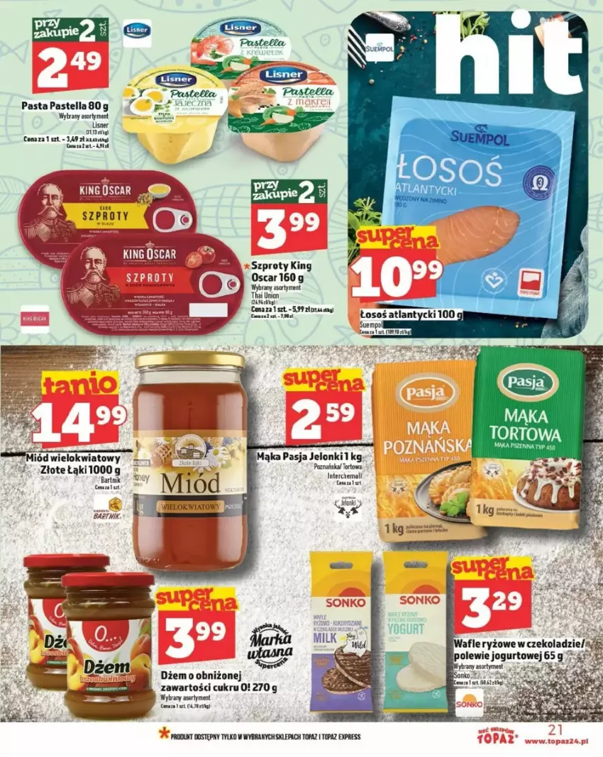 Gazetka promocyjna Topaz - ważna 20.03 do 26.03.2025 - strona 14 - produkty: Dżem, Jogurt, Lisner, Mąka, Miód, Pastella, Ryż, Szprot, Top