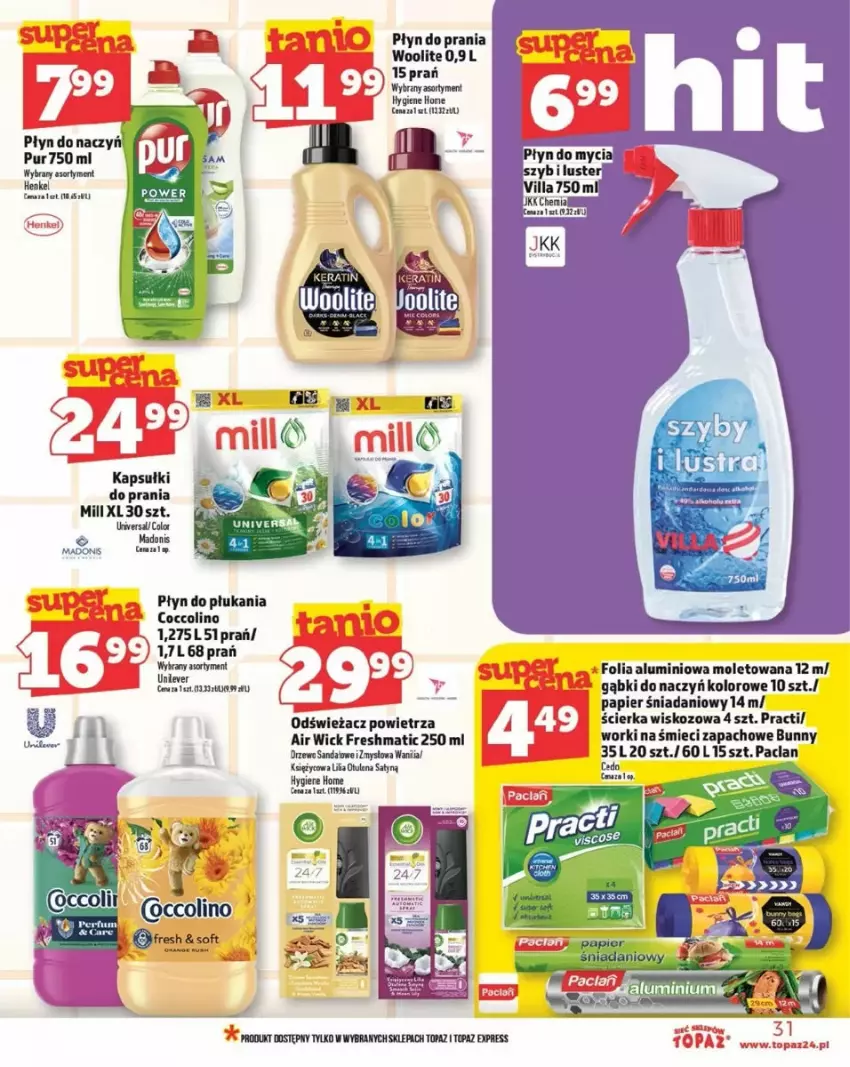 Gazetka promocyjna Topaz - ważna 20.03 do 26.03.2025 - strona 25 - produkty: Air Wick, Coccolino, Fa, Gry, Kapsułki do prania, Odświeżacz powietrza, Płyn do mycia, Płyn do płukania, Płyn do prania, Pur, Top, Woolite