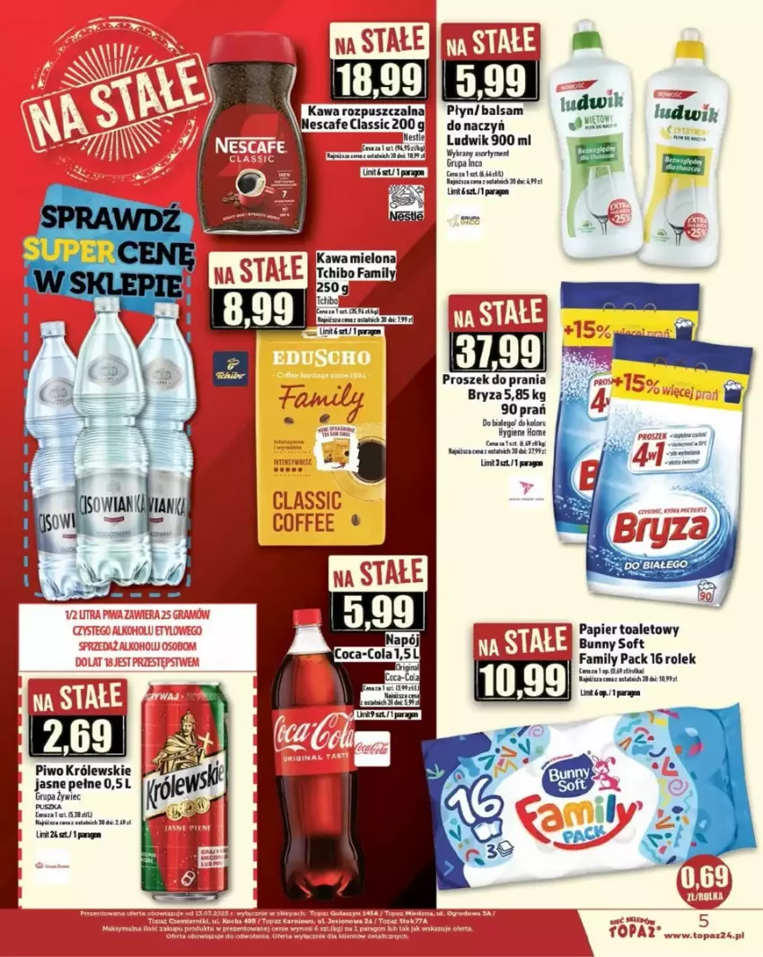 Gazetka promocyjna Topaz - ważna 20.03 do 26.03.2025 - strona 28 - produkty: Bryza, Fa, Kawa, Kawa mielona, Kawa rozpuszczalna, Królewski, Piwo, Proszek do prania, Tchibo, Tchibo Family, Top