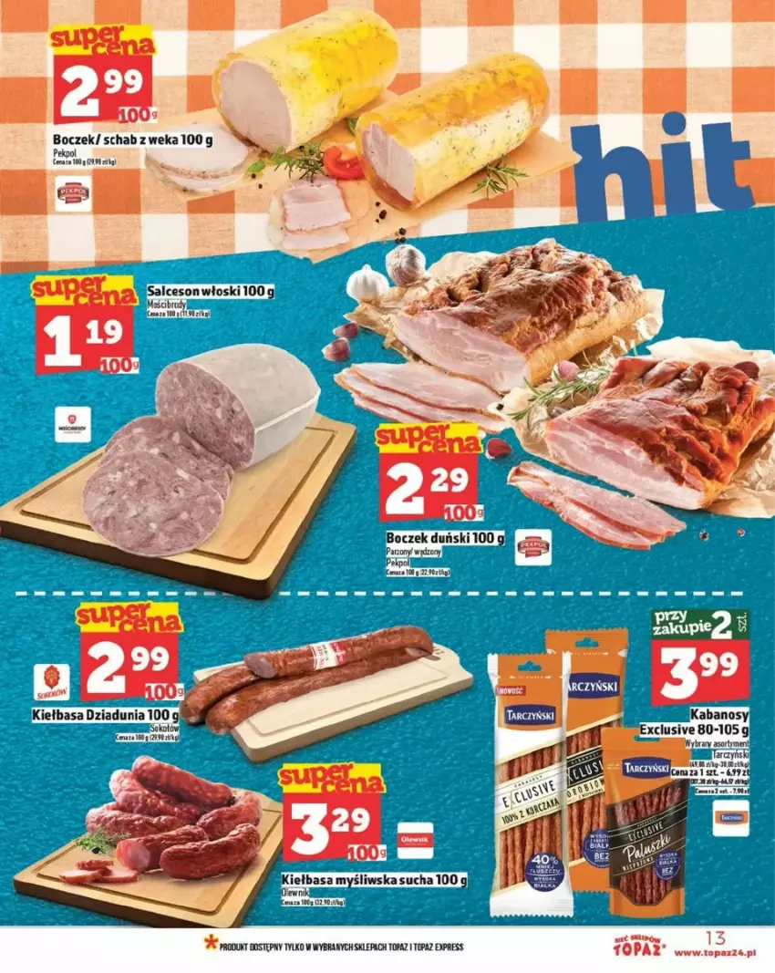 Gazetka promocyjna Topaz - ważna 20.03 do 26.03.2025 - strona 5 - produkty: Boczek, Kiełbasa, Pekpol, Salceson, Top