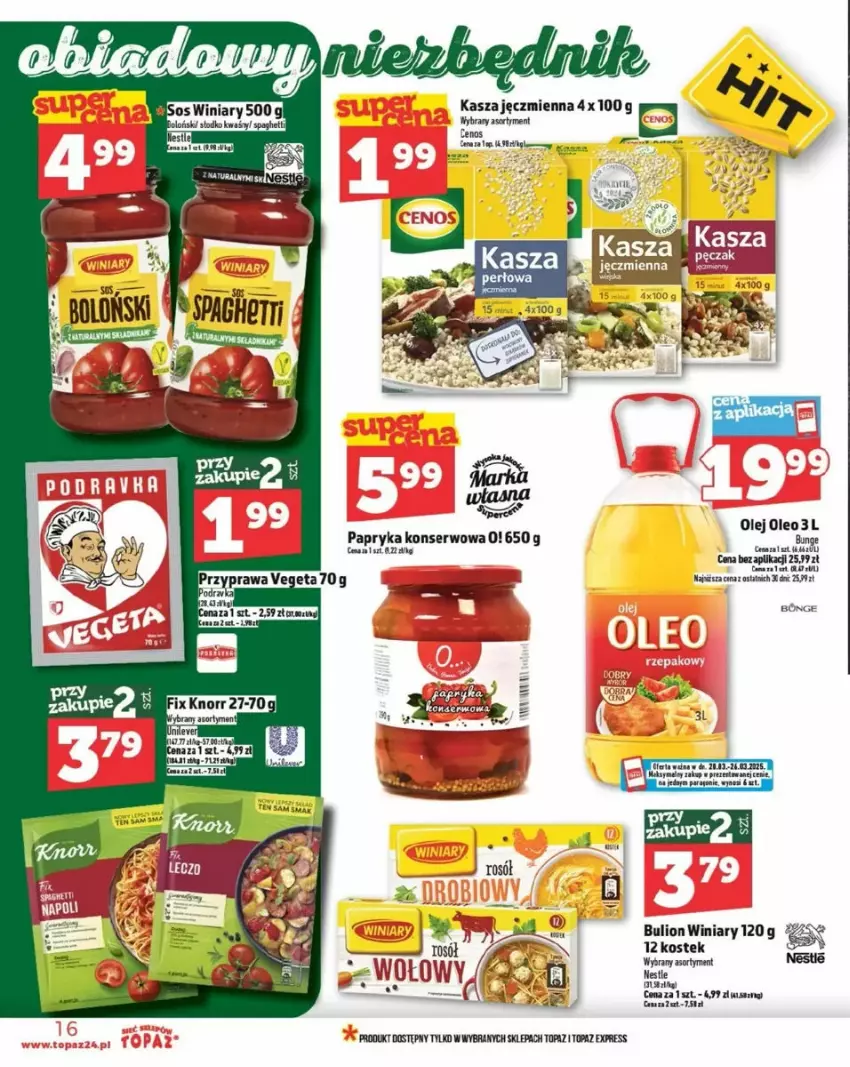 Gazetka promocyjna Topaz - ważna 20.03 do 26.03.2025 - strona 8 - produkty: Bulion, Kasza, Kasza jęczmienna, LG, Lion, Olej, Oleo, Papryka, Rosół, Ser, Stek, Top, Vegeta, Winiary