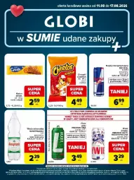 Gazetka promocyjna Carrefour - Gazetka Globi w SUMIE udane zakupy - Gazetka - ważna od 17.08 do 17.08.2026 - strona 1 - produkty: Piwa, Piwo, Piec, Cheetos, Mus, Gra, Red Bull, Szal, Chrupki, Muszynianka, Baton, Woda mineralna, Woda