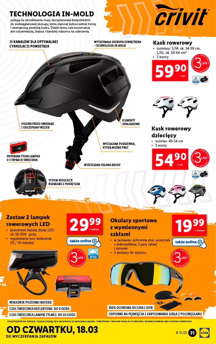 Gazetka promocyjna Lidl - GAZETKA - ważna 15.03 do 20.03.2021 - strona 31 - produkty: Dzieci, Kask, Por, Reflektor, Rower, Ryba, Sport, Sznurek, Woreczek