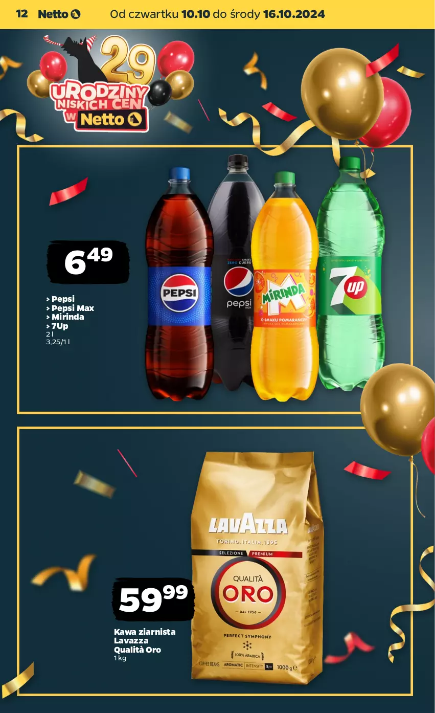 Gazetka promocyjna Netto - Netto Gazetka Food 41/24B - ważna 10.10 do 16.10.2024 - strona 12 - produkty: 7up, Kawa, Kawa ziarnista, Lavazza, Mirinda, Pepsi, Pepsi max