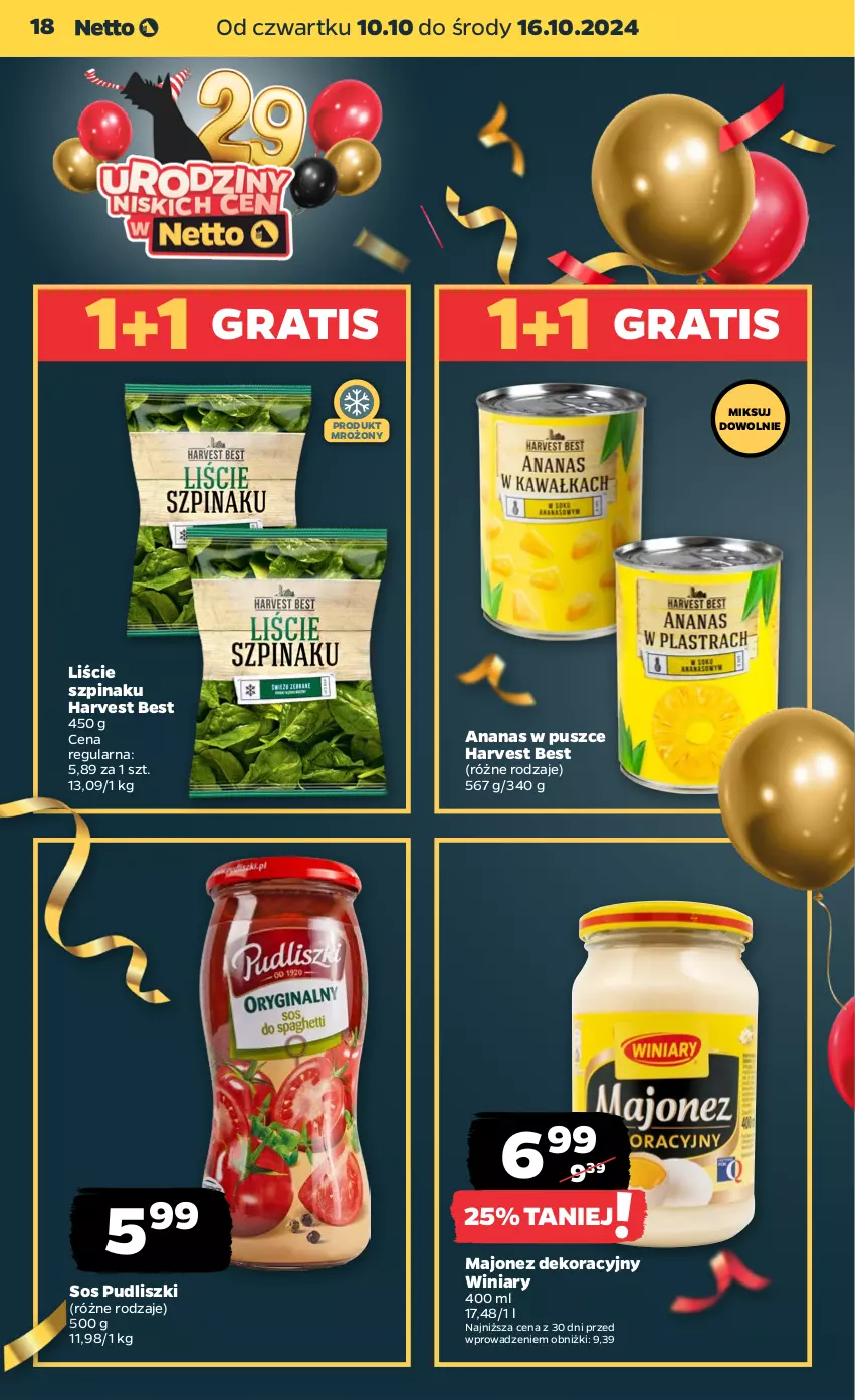 Gazetka promocyjna Netto - Netto Gazetka Food 41/24B - ważna 10.10 do 16.10.2024 - strona 18 - produkty: Ananas, Gra, Majonez, Pudliszki, Sos, Szpinak, Winiary