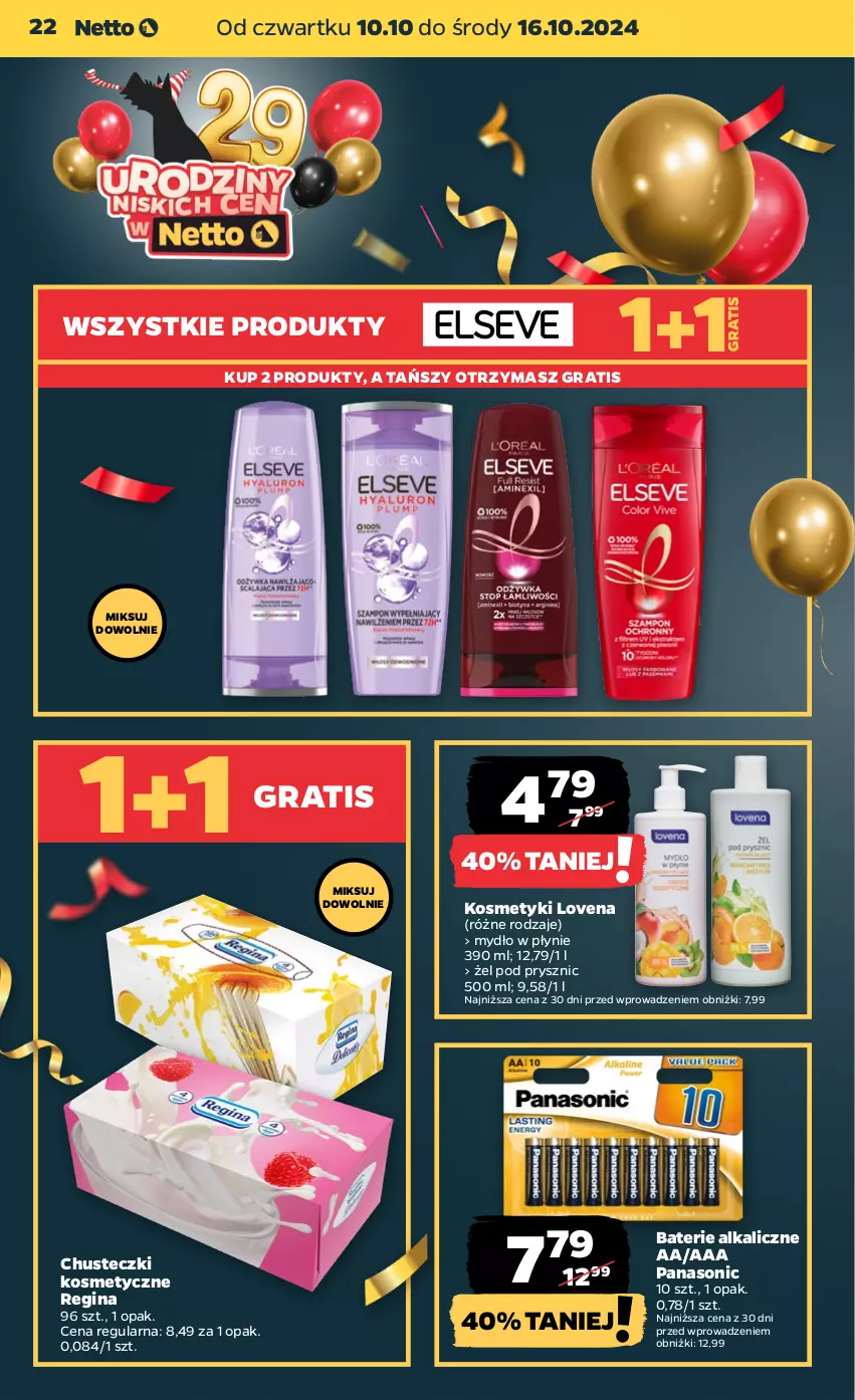 Gazetka promocyjna Netto - Netto Gazetka Food 41/24B - ważna 10.10 do 16.10.2024 - strona 22 - produkty: Baterie alkaliczne, Chusteczki, Chusteczki kosmetyczne, Gin, Gra, Mydło, Mydło w płynie, Panasonic