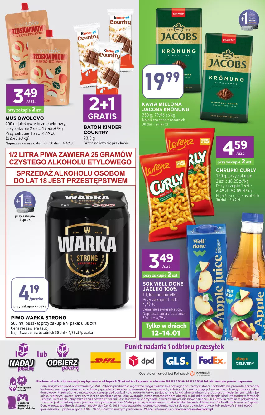 Gazetka promocyjna Stokrotka - Stokrotka Express - ważna 08.01 do 14.01.2026 - strona 6 - produkty: Baton, Gra, Jacobs, Kinder, Mięso, Mus, O nas, Owoce, Piwa, Piwo, Sok, Telefon, Wagi, Warka, Warzywa