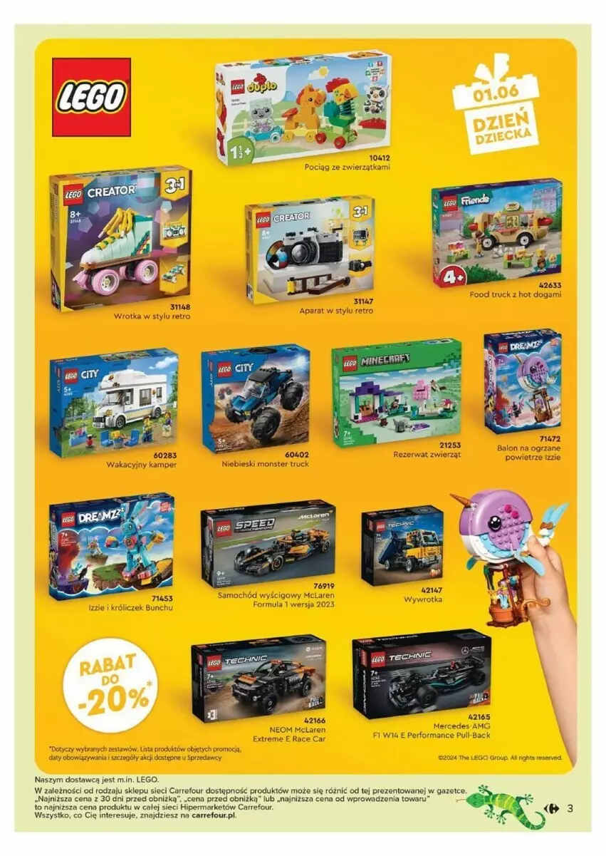 Gazetka promocyjna Carrefour - ważna 21.05 do 01.06.2024 - strona 21 - produkty: Food truck, Hot dog, LEGO, Monster truck, Pociąg, Samochód, Ser, Sprzedawcy