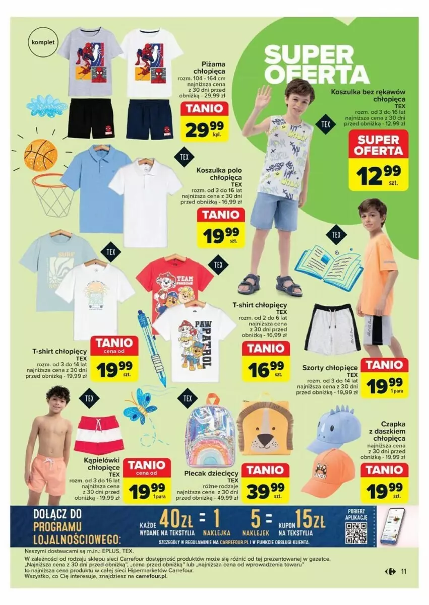 Gazetka promocyjna Carrefour - ważna 21.05 do 01.06.2024 - strona 3 - produkty: Czapka, Klej, Kosz, Koszulka, Piżama, Plecak, Szorty, T-shirt