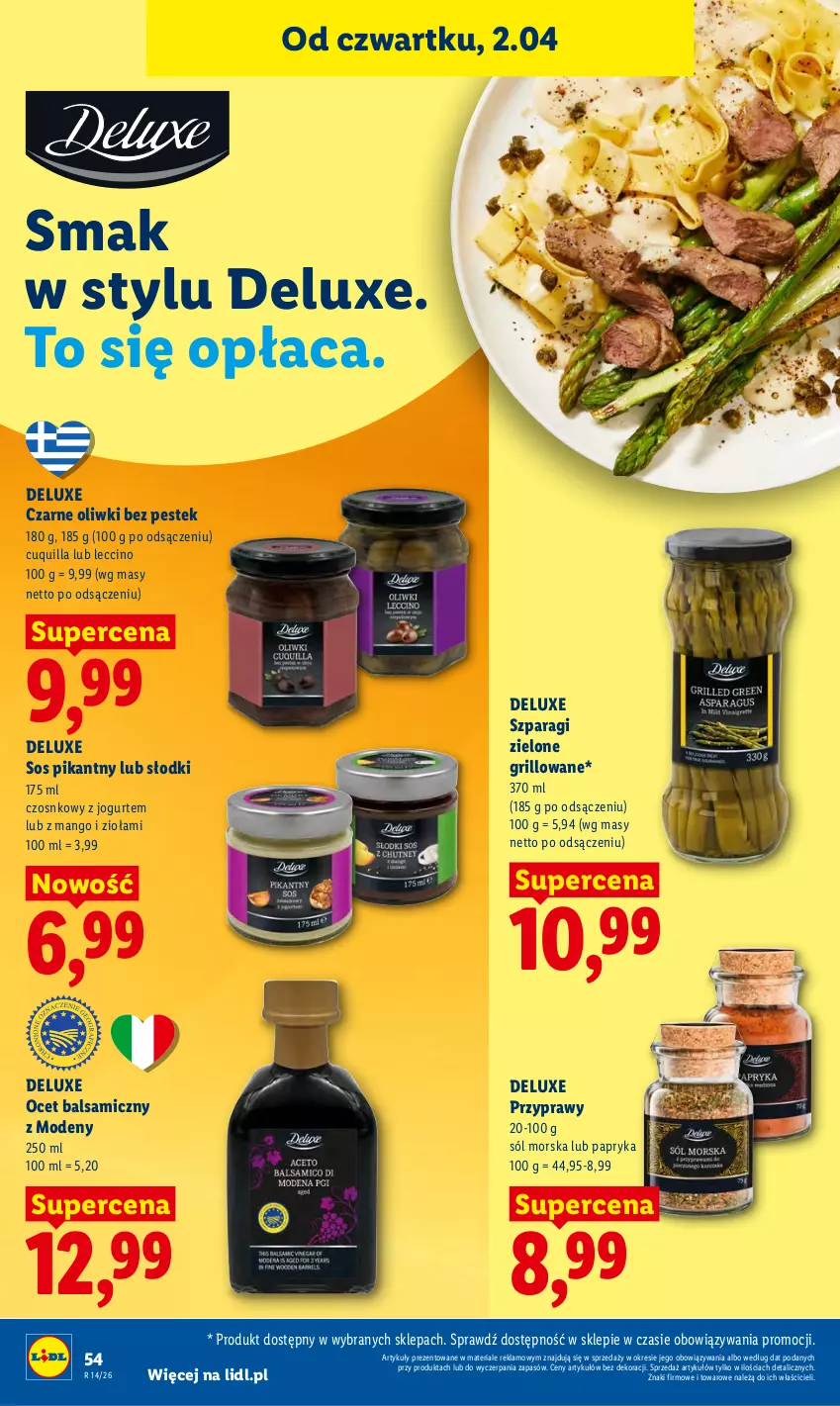 Gazetka promocyjna Lidl - Gazetka ważna od 2.04 do 4.04 - ważna 02.04 do 04.04.2026 - strona 56 - produkty: Grill, Jogurt, Mango, Ocet, Ocet balsamiczny, Oliwki, Papryka, Przyprawy, Sól, Sos, Stek