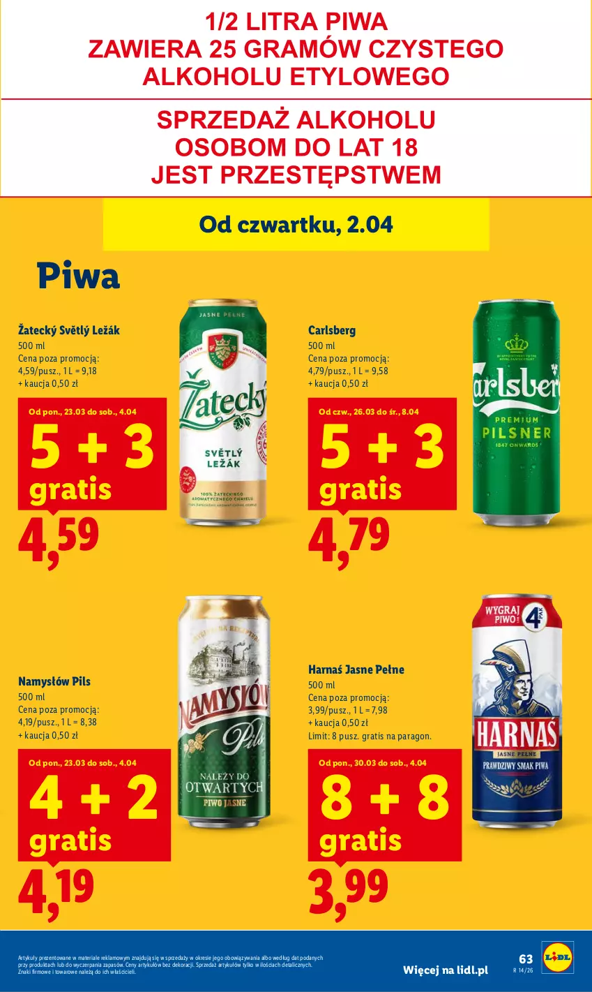 Gazetka promocyjna Lidl - Gazetka ważna od 2.04 do 4.04 - ważna 02.04 do 04.04.2026 - strona 65 - produkty: Carlsberg, Gra, Harnaś, Namysłów, Piwa