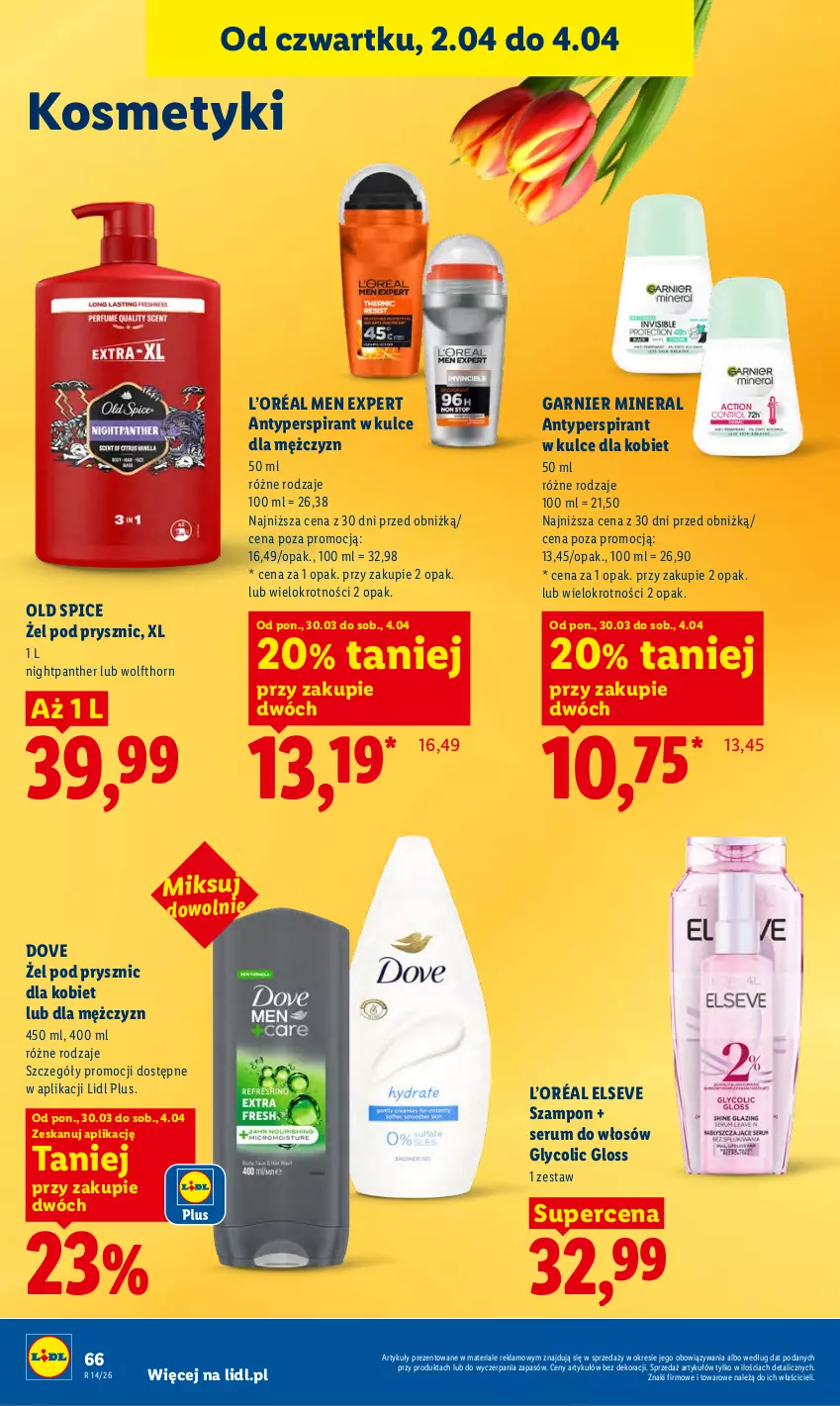 Gazetka promocyjna Lidl - Gazetka ważna od 2.04 do 4.04 - ważna 02.04 do 04.04.2026 - strona 68 - produkty: Antyperspirant, Dove, Elseve, Garnier, L’Oréal, Old Spice, Rum, Ser, Serum, Serum do włosów, Szampon
