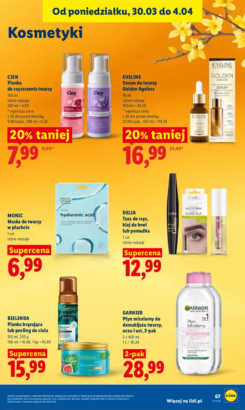 Gazetka promocyjna Lidl - Gazetka ważna od 2.04 do 4.04 - ważna 02.04 do 04.04.2026 - strona 69 - produkty: Bielenda, Eveline, Garnier, Klej, Makijaż, Maska, Maska do twarzy, Peeling, Pianka do czyszczenia, Płyn micelarny, Rum, Ser, Serum, Serum do twarzy, Tusz