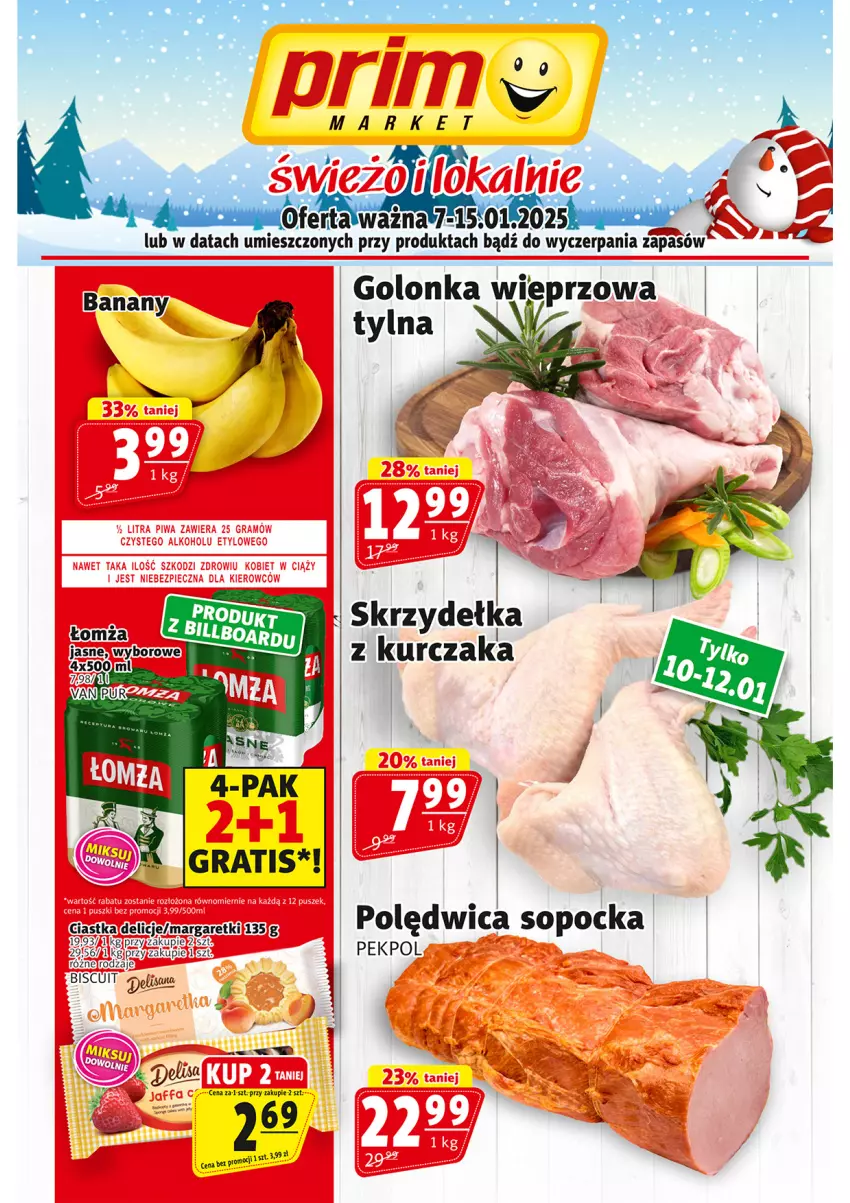 Gazetka promocyjna Prim Market - ważna 07.01 do 15.01.2025 - strona 1 - produkty: Banany, Ciastka, Delicje, Golonka wieprzowa, Kurczak, Pekpol, Skrzydełka z kurczaka